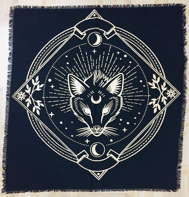 YUVANCRAFTS Indian Altar Cloth - Gold Printed Tarot Table Runner & Wall Hanging Tapestry (24x24 Inch, Black) - Perfect for Spiritual Rituals, Meditation Spaces, Boho Home Decor & Yoga Room Aesthetics | Ideal for Puja Altar, Wiccan Ceremonies, and Bohemian Living Room Decor