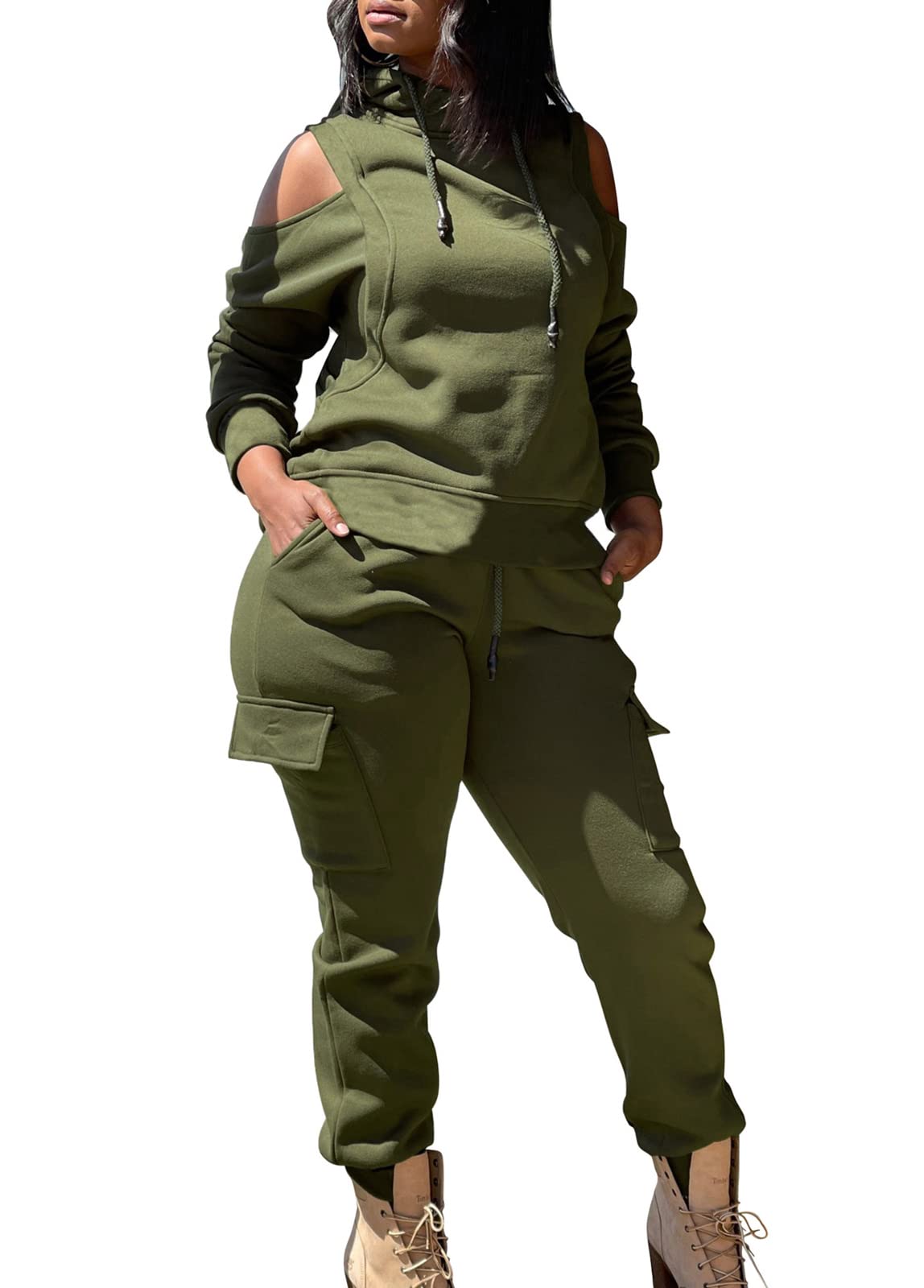 DINGANG Women's 2-Piece Solid Color Pullover Hoodie Set with Pockets | Casual Fall Outfit | Perfect for Sports, Gym, and Everyday Wear