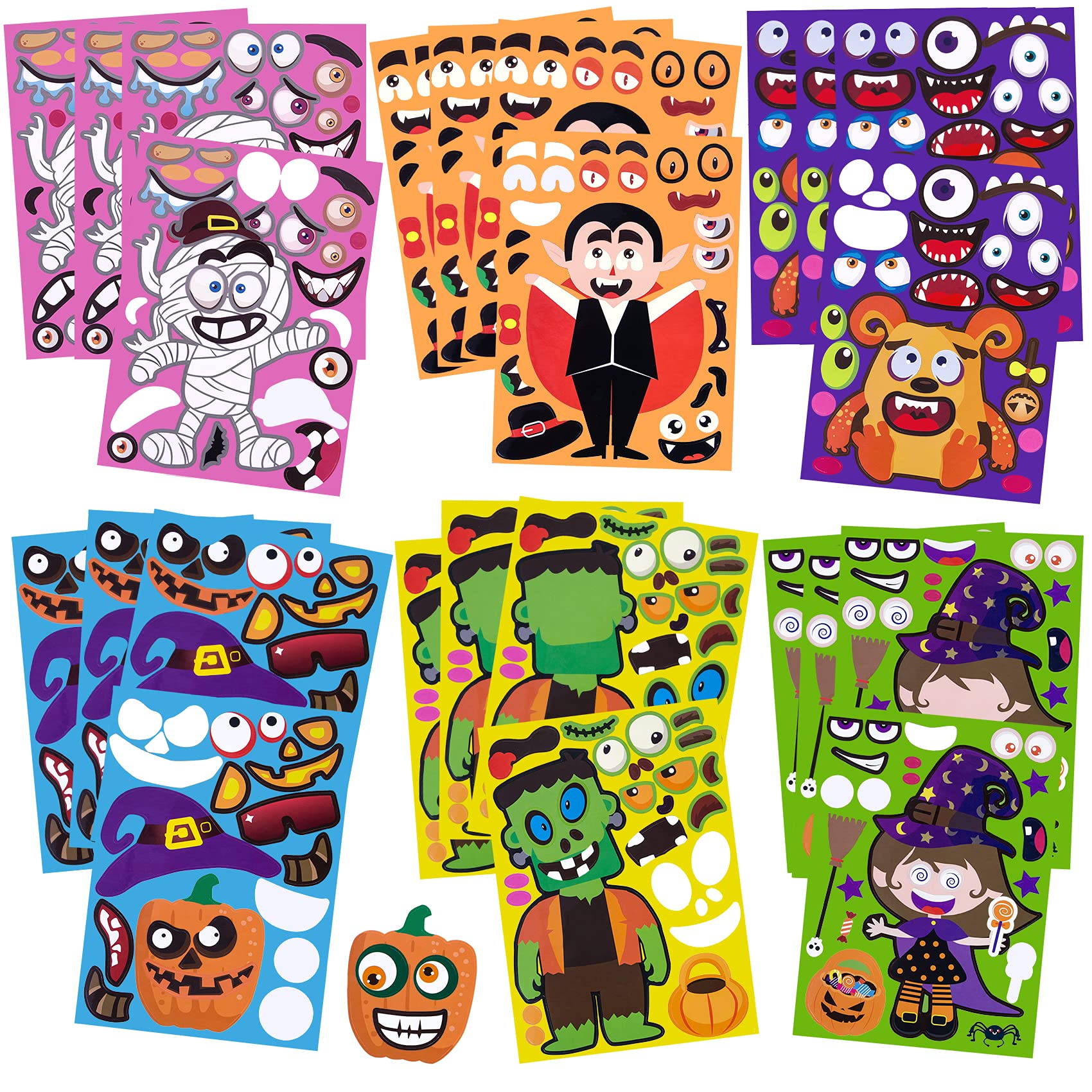 36 Sheets Halloween Stickers for Kids - DIY Vampire, Witch & Frankenstein Face Stickers - Perfect for Halloween Party Favors, Games, Treat Bags, Classroom Activities & Home Decorations - Fun Halloween Craft Supplies & Gift Ideas