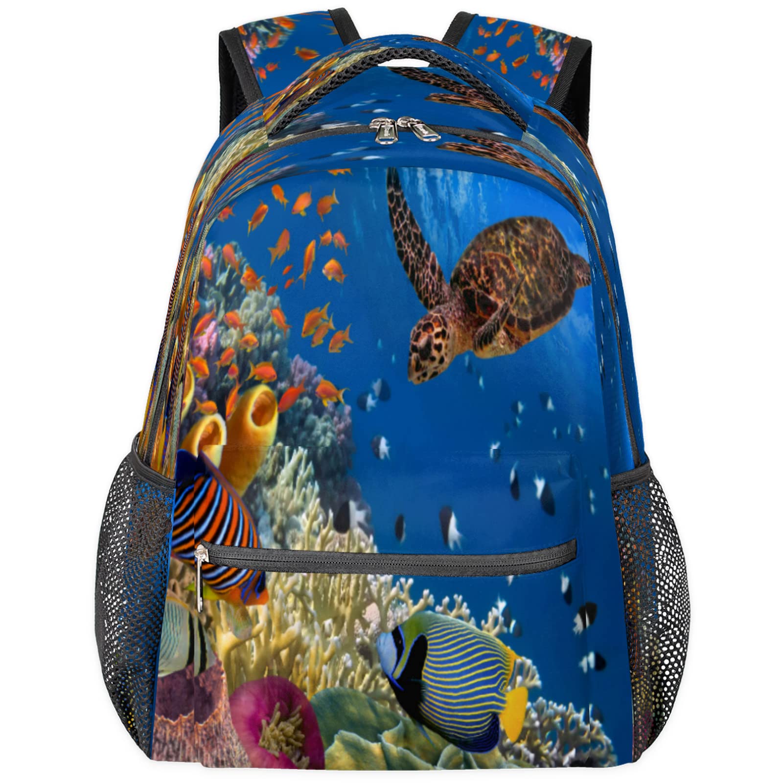 **Marine Turtle Laptop Backpack for Boys & Girls - Adjustable Shoulder Strap School Bookbag, Fish Coral Design Travel Backpack for Work, College & Outdoor Adventures**