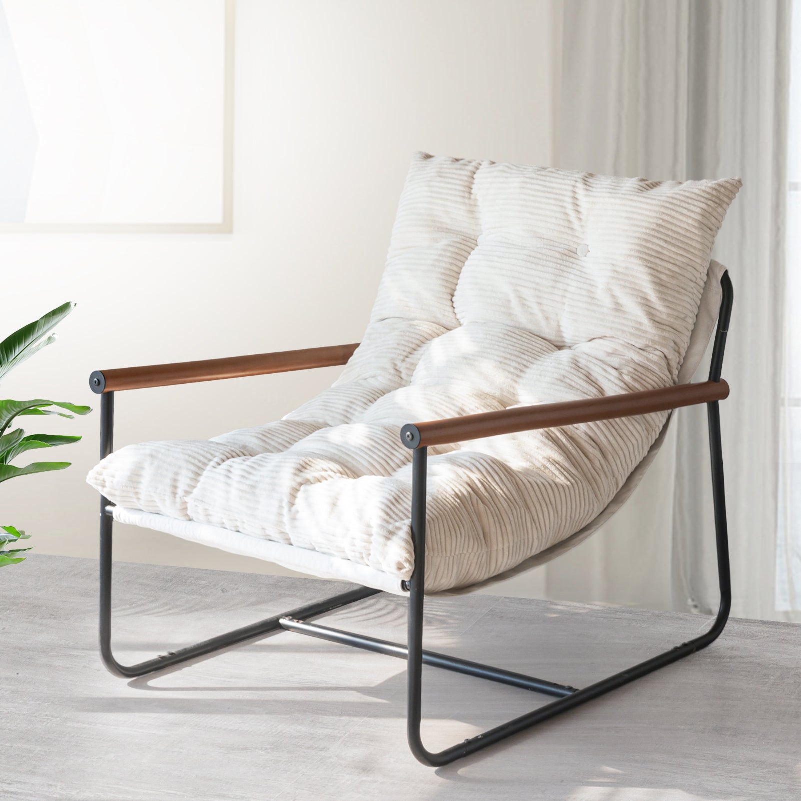 MAXYOYO Modern Accent Chair - Corduroy Upholstered Armchair with Soft Cushion in Beige | Comfortable Living Room Seating for Home Office, Bedroom & Lounge Areas