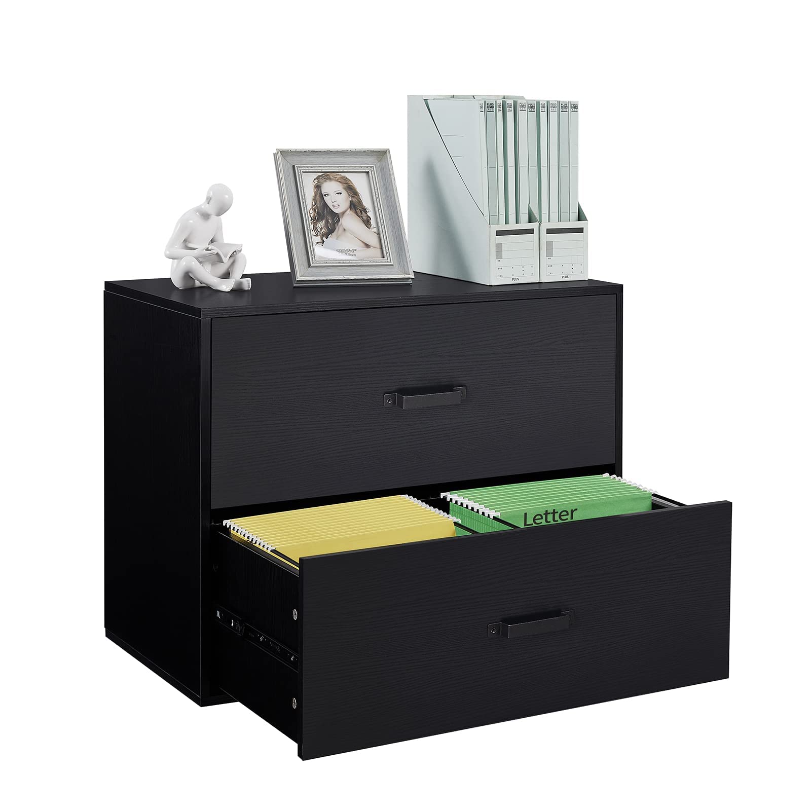 GREATMEET 2-Drawer Wooden Lateral File Cabinet - Multi-Functional Office Storage Organizer for Home & Office Documents, Folders, Supplies (Black) | Perfect for Home Office, Study Room & Workspace Organization