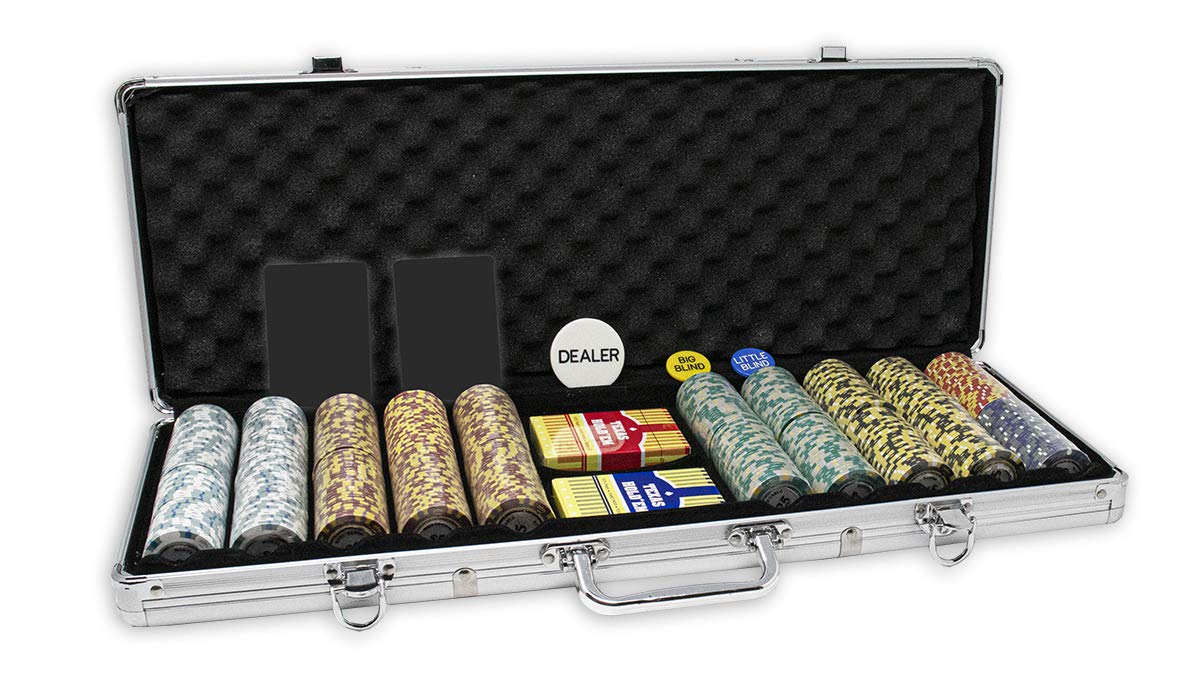 DA VINCI Monte Carlo Poker Club Set - 500 Premium 14g 3-Tone Casino Chips with Aluminum Case, 2 Plastic Card Decks, Dealer Buttons & Accessories | Professional Poker Game Night Supplies for Home & Casino Parties