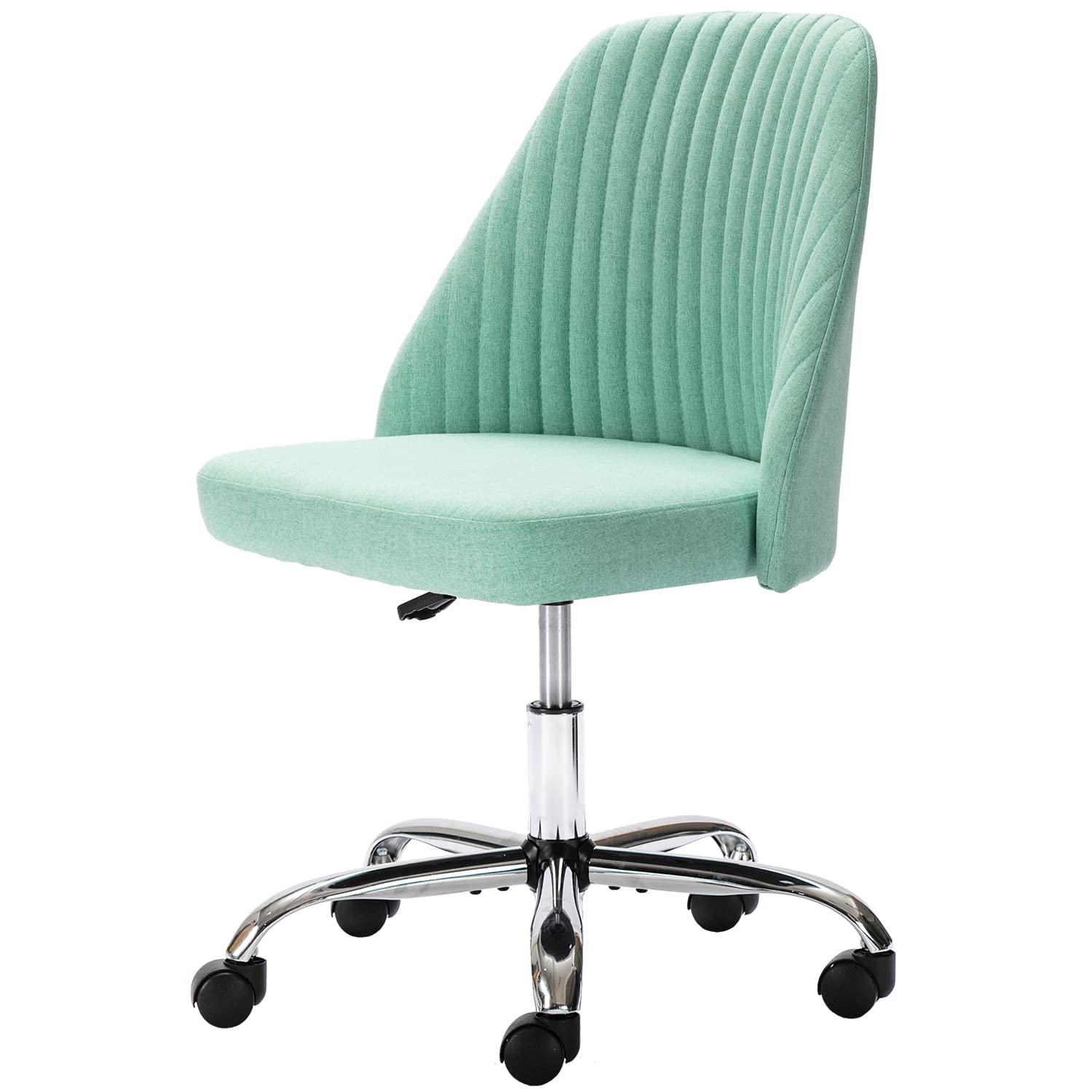 Ergonomic Home Office Desk Chair - Adjustable Low Back Rolling Chair with Wheels, Modern Twill Upholstered Vanity Chair for Bedroom, Classroom & Dressing Room (Green) - Perfect for Remote Work, Online Classes & Makeup Stations
