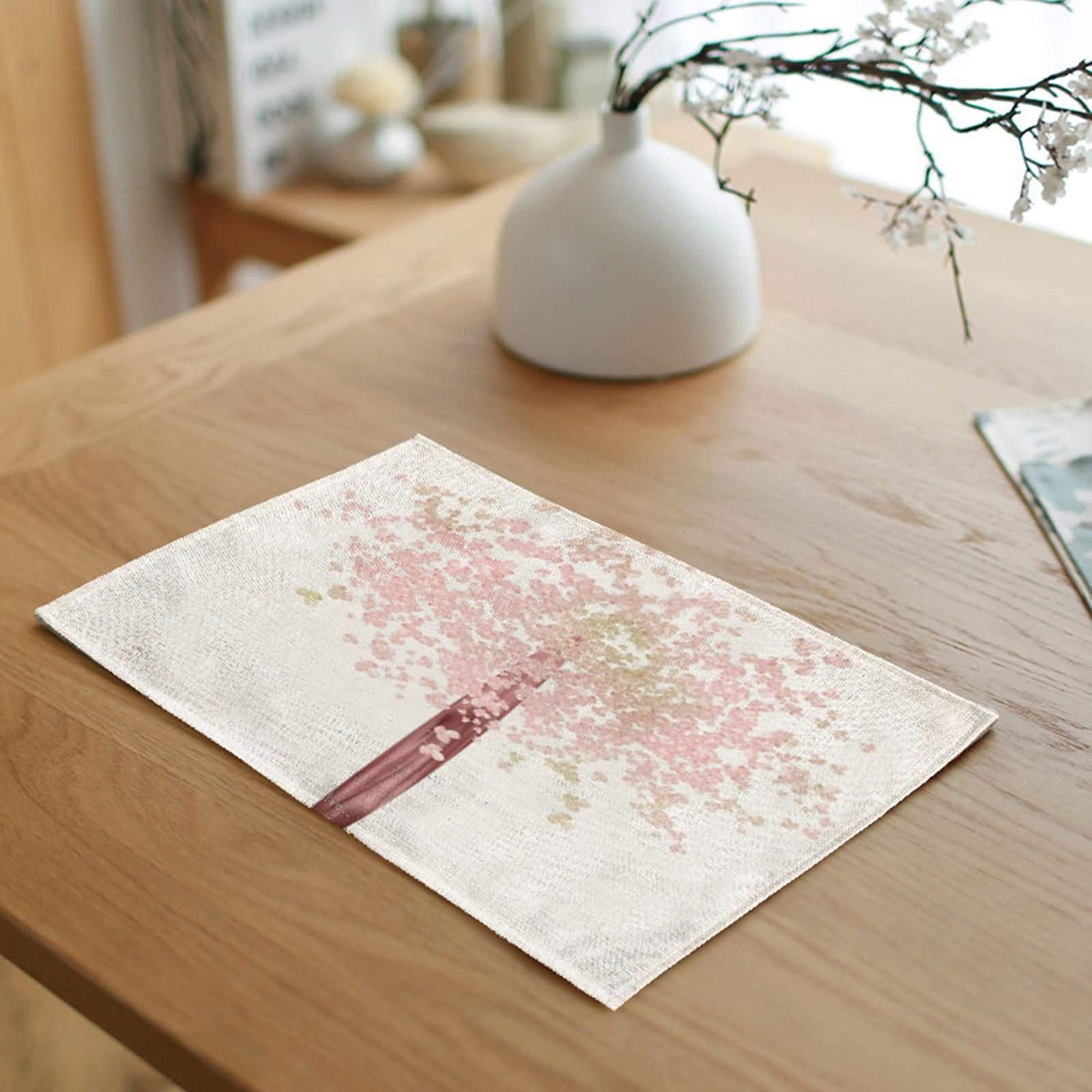 Lieson 2-Pack Cotton Linen Placemats - Pink Tree of Life Design 18x12 Inch for Dining Table, Kitchen Decor & Holiday Entertaining