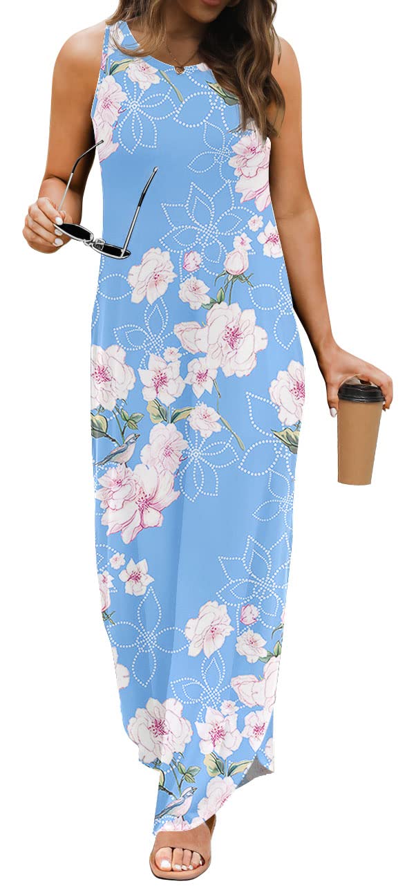 GRECERELLE Women's Summer Casual Long Sleeveless Maxi Dress with Double Slit - Perfect for Beach Vacation, Party & Date Night Outfits