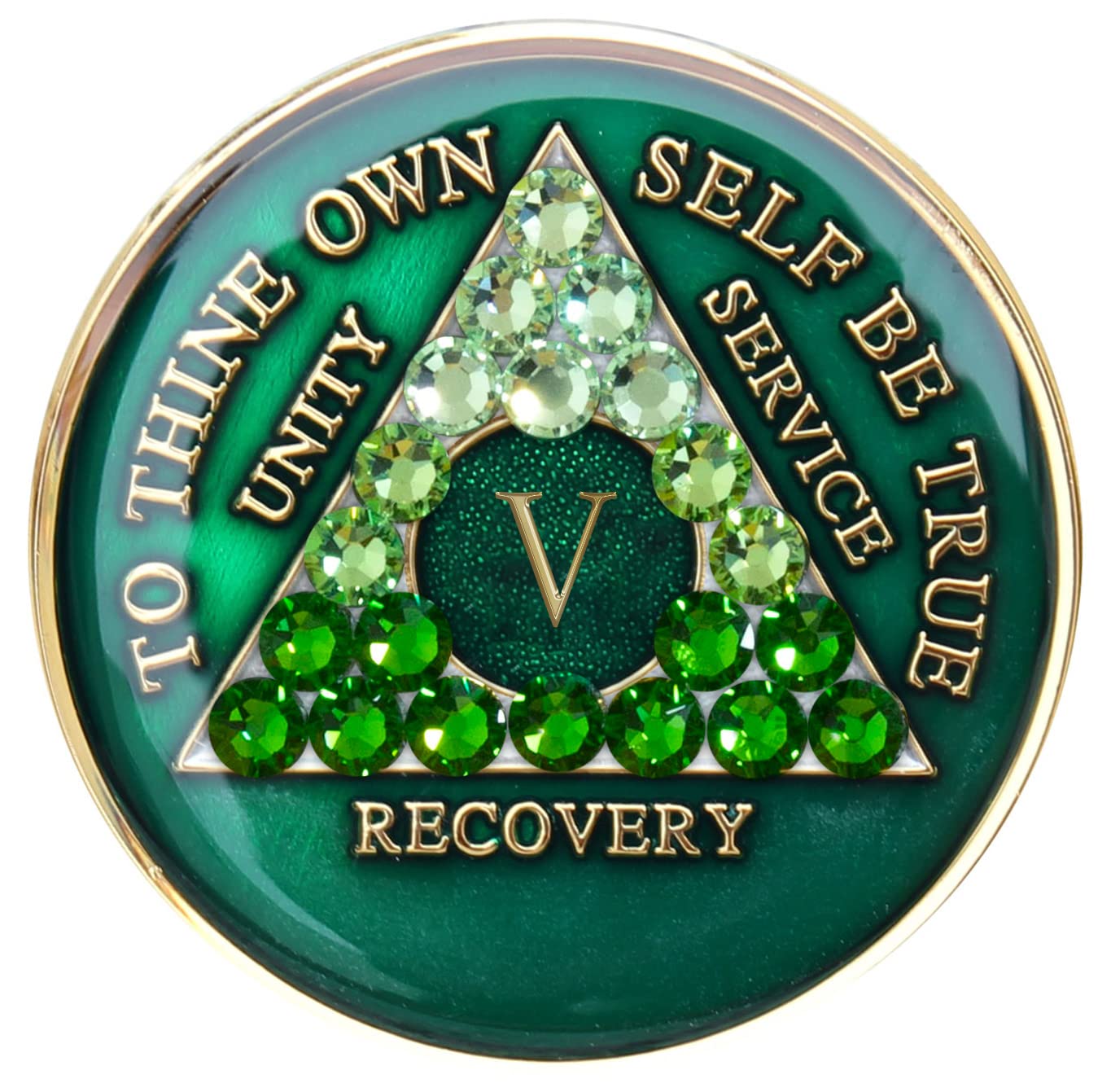 AA Chip Sobriety Coin - Green Recovery Medallion with Transition Bling | Alcoholics Anonymous Gift for 1 Year Anniversary | Motivational Token for Addiction Recovery & 12-Step Programs