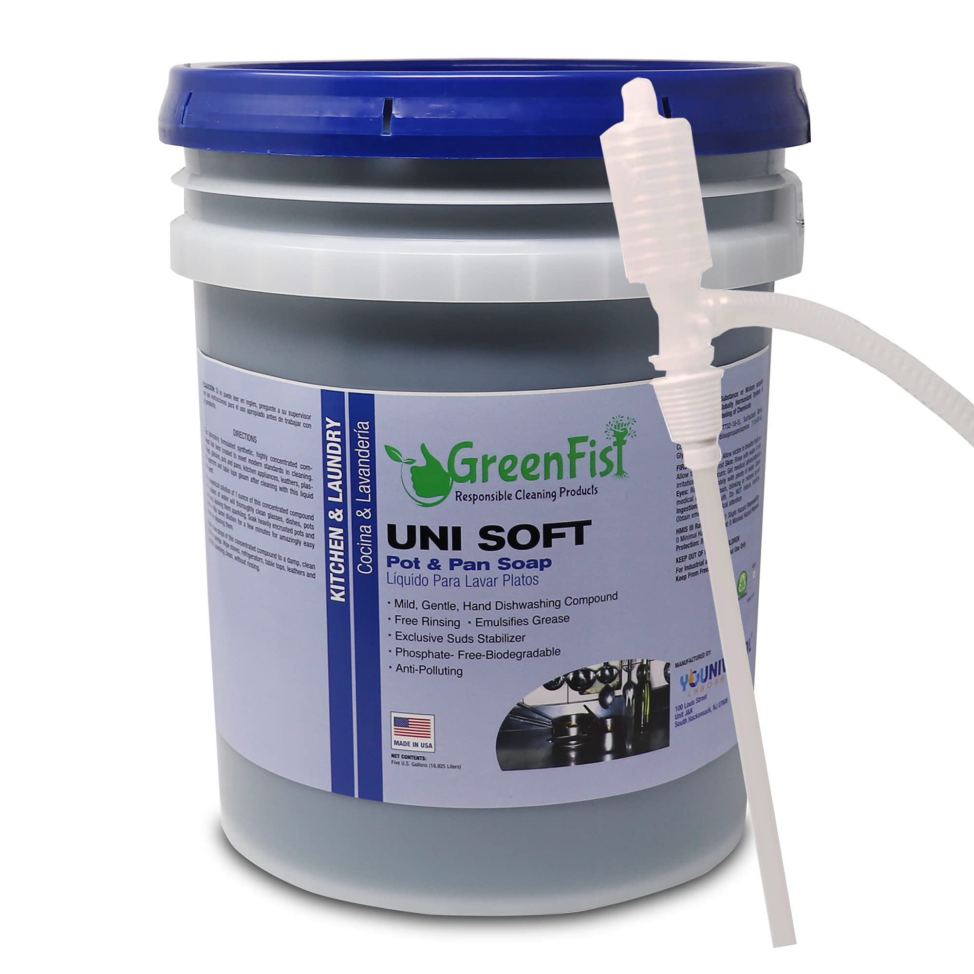 GreenFist Professional Dish Soap Liquid Detergent for Pots & Pans - Heavy Duty & Light Use, 128 oz (5 Gallon with Pump) - Ideal for Commercial Kitchens, Restaurants & Home Use