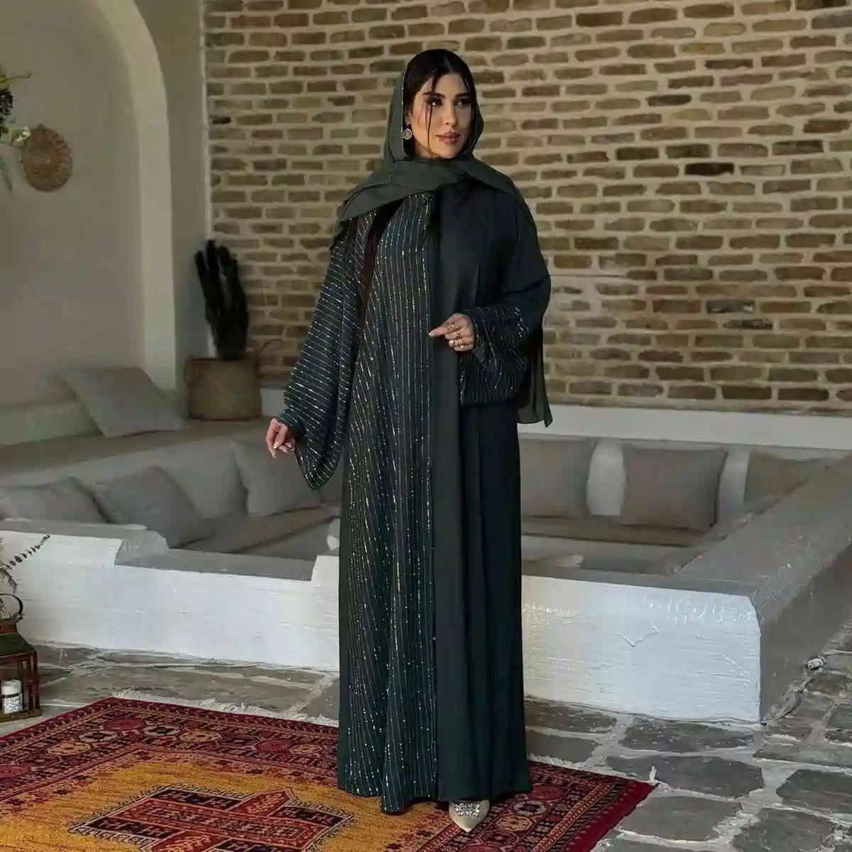 Elegant Open Abaya Dress with Concealed Buttons - Modest Muslim Fashion for Women - Perfect for Prayer, Work & Special Occasions