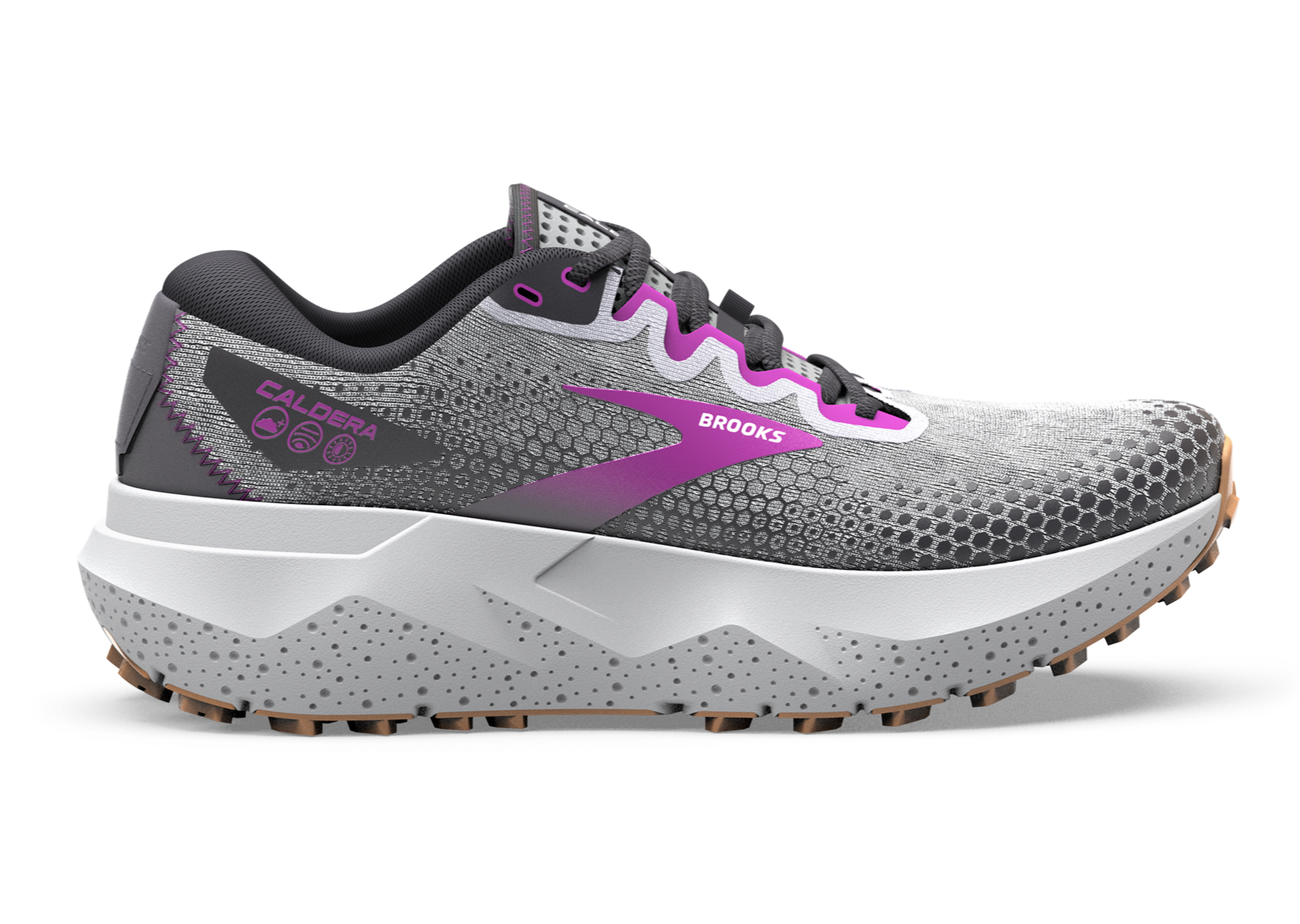Brooks Caldera 6 Women's Trail Running Shoes (B Width) - Oyster/Blackened Pearl/Purple | Lightweight Cushioned for Hiking, Jogging & Outdoor Adventures