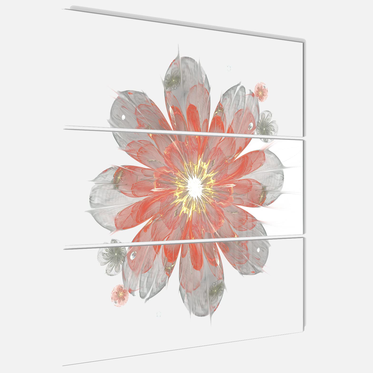Designart MT12166-3PV Modern Abstract Red & White Fractal Floral Metal Wall Decor Set of 3 Panels - 28x36 Inches for Living Room, Bedroom & Office Decor