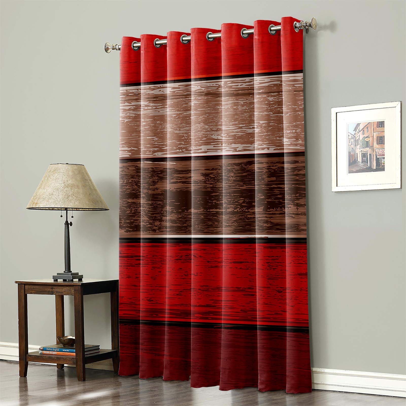 Libaoge Thermal Blackout Curtains 90 Inch Long - Room Darkening Window Drapes, Grommet Top Patio Door Panels in Rustic Barn Wood Red Brown for Sliding Glass Doors - Perfect for Bedroom, Living Room & Home Theater Light Control