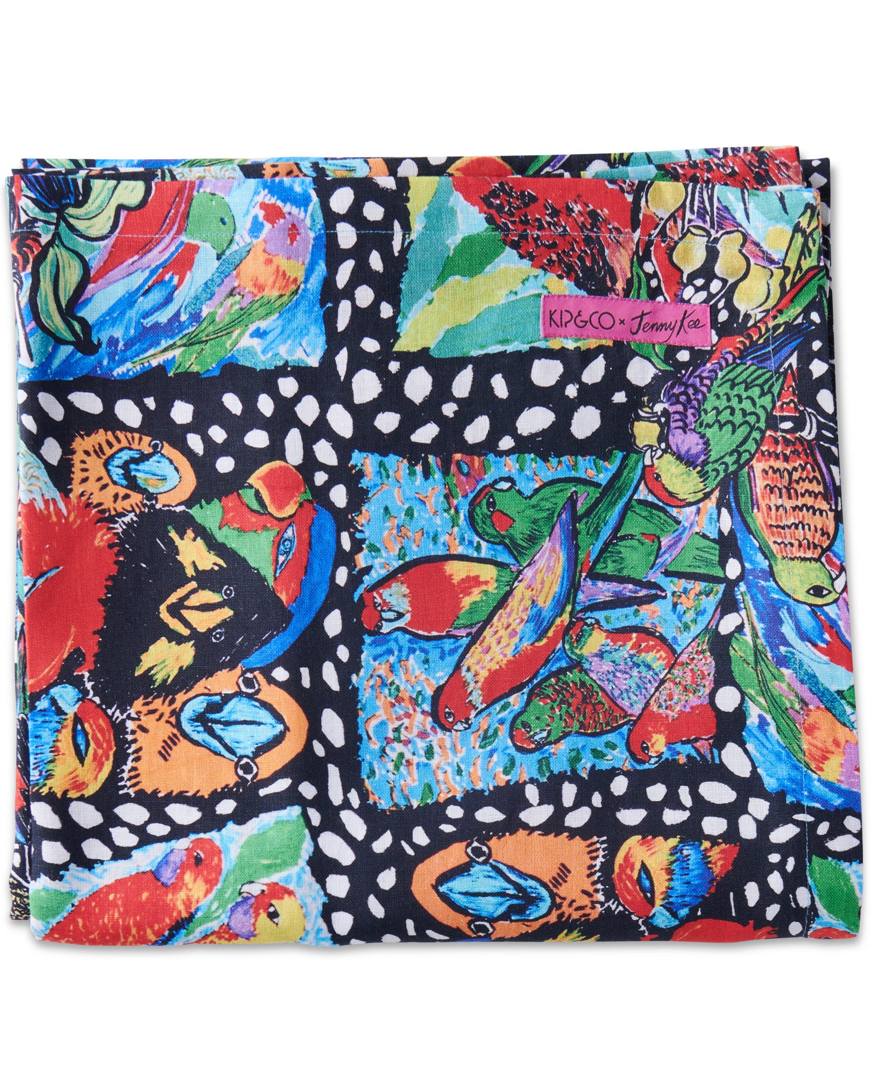 Kip&Co x Jenny Kee Parrots & Cockatoos Linen Tablecloth - Stylish & Durable Australian Design for Dining, Picnics & Home Decor