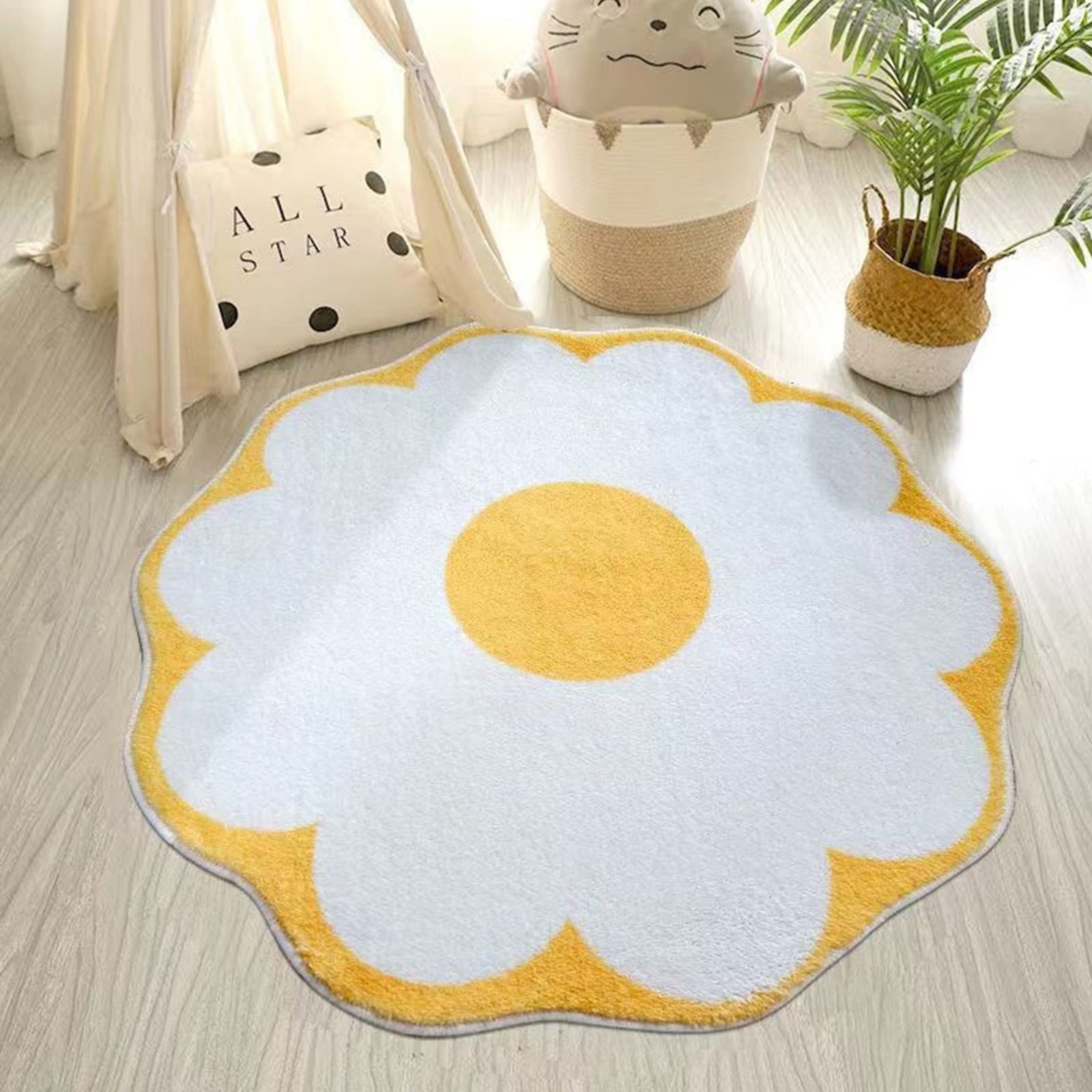 Soft Superfine Fiber Flower Shaped Bath Mat - Non-Slip Water Absorbent Tufted Rug for Bathroom, Bedroom, Kitchen & Shower Floors - Cute White Flower Design (31.5 Inch) - Perfect for Home Decor & Cozy Foot Comfort