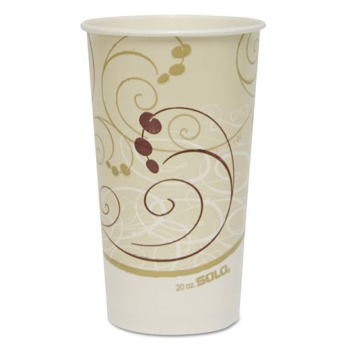 SCCRSP20PSYM - 20 Oz Symphony Paper Cold Cups, White/Beige/Burgundy, Polycoated Paper - Perfect for Iced Coffee, Smoothies, and Party Drinks