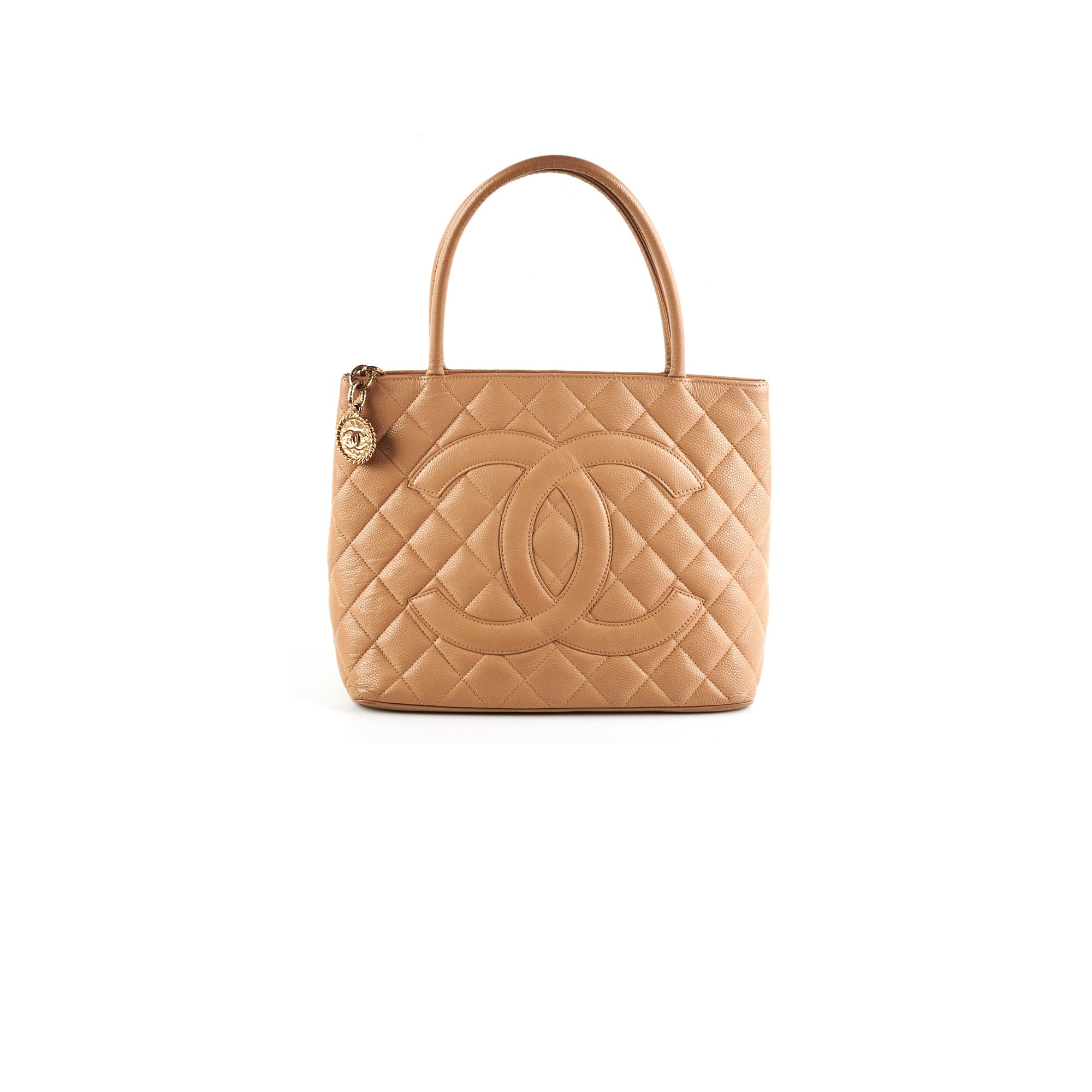 Chanel Classic Flap Bag Medallion Beige Caviar Leather Crossbody Purse for Women | Luxury Designer Handbag for Parties, Work & Everyday Use