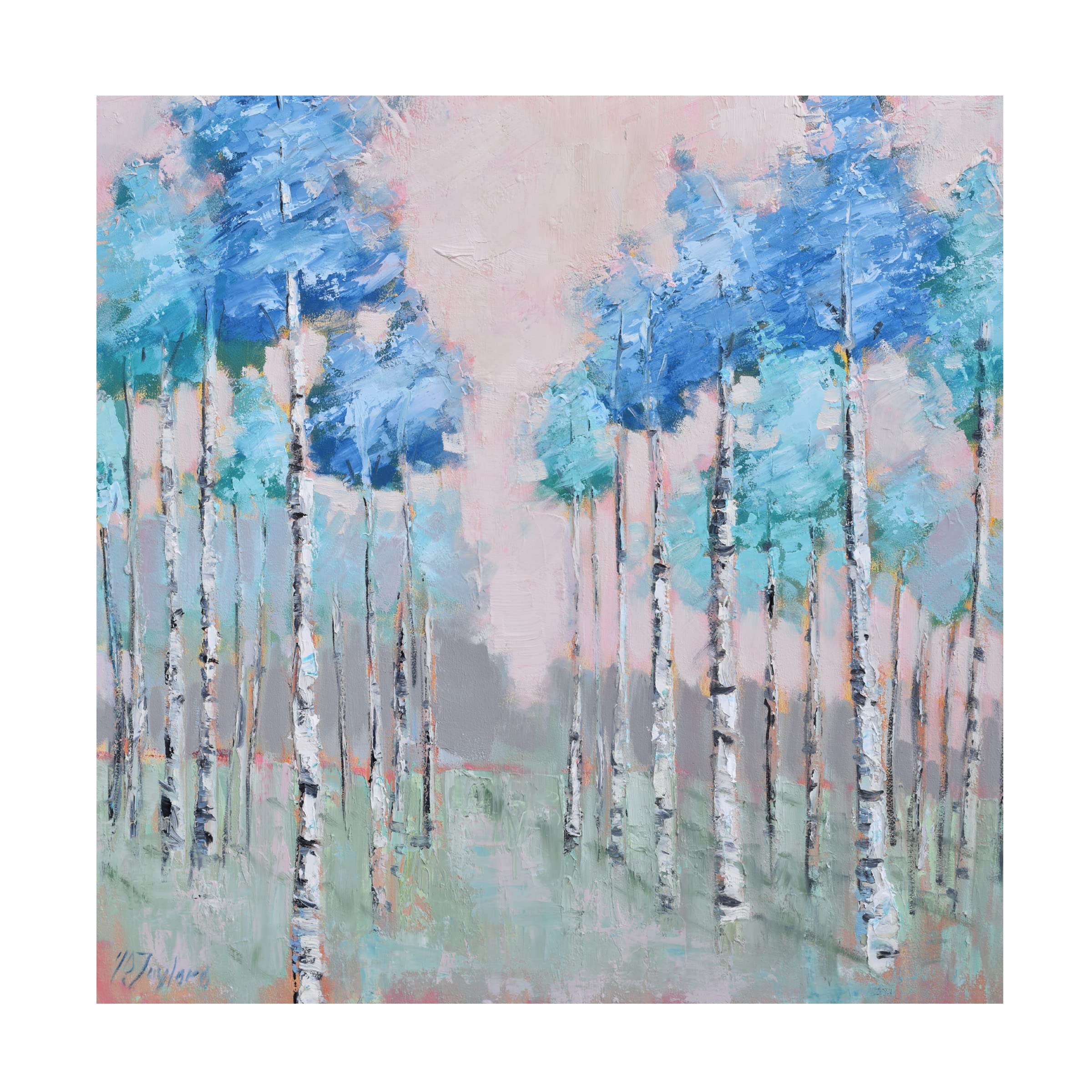 Jennifer Stottle Taylor 'Summer Aspen' 35x35 Canvas Wall Art - Modern Landscape Painting for Living Room, Bedroom & Office Decor