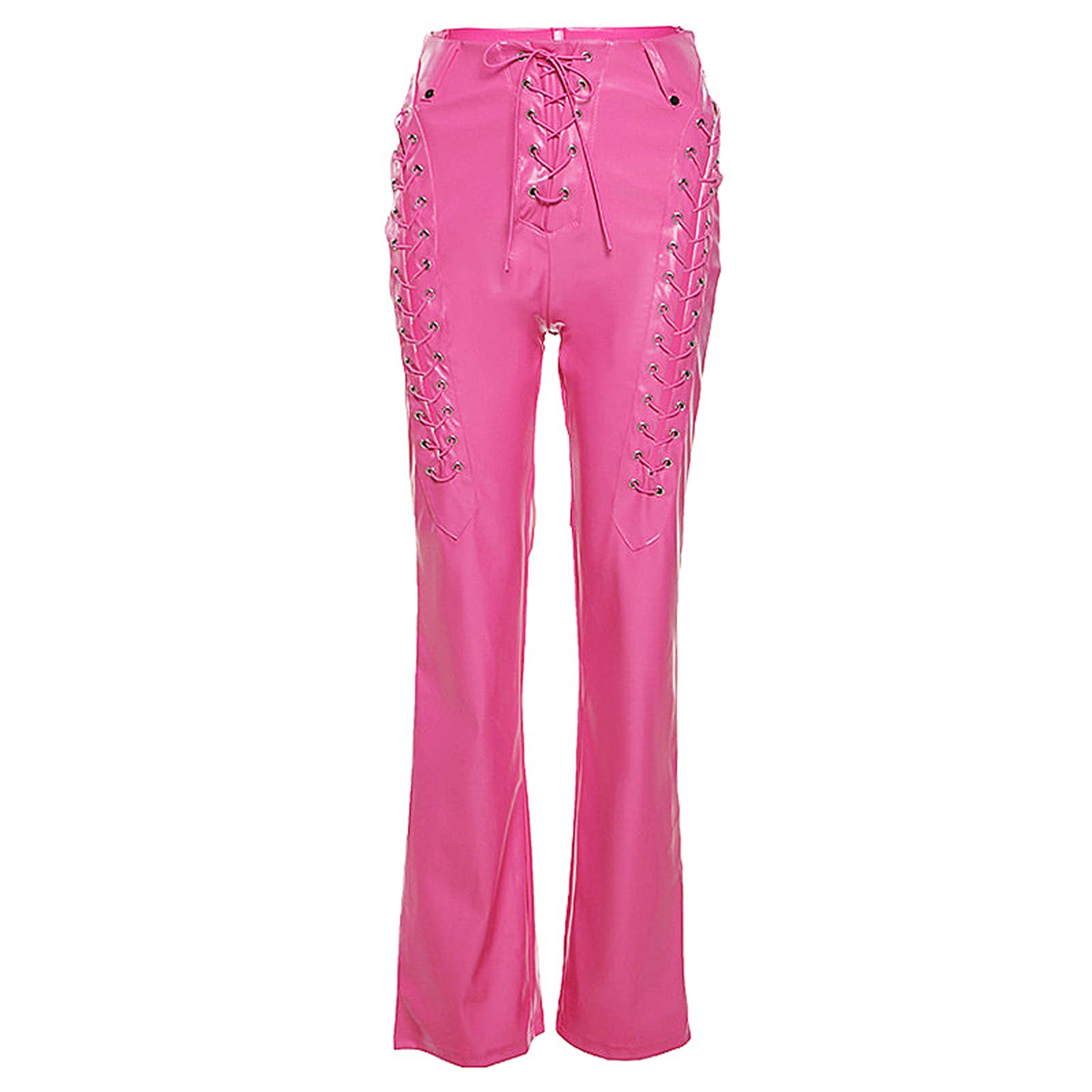 LUETHBIEZX Women's Y2K High Waisted Lace-Up PU Leather Pants - Gothic Punk Stretch Faux Leather Trousers with Hollow Out Design for Night Out, Clubwear & Street Fashion