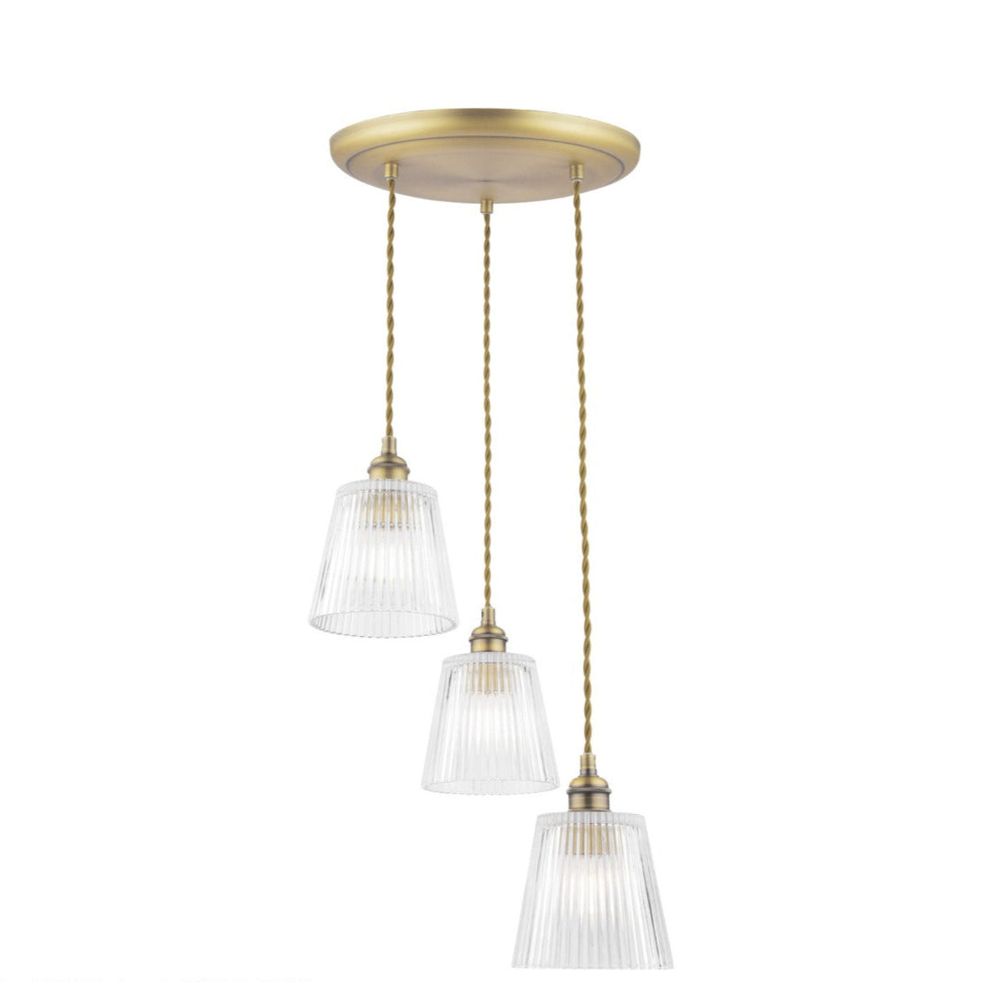 Vintage Callaghan 3-Light Pendant Chandelier with Antique Brass Finish & Glass Shades - E14 Base for Dining Room, Kitchen Island or Entryway Lighting