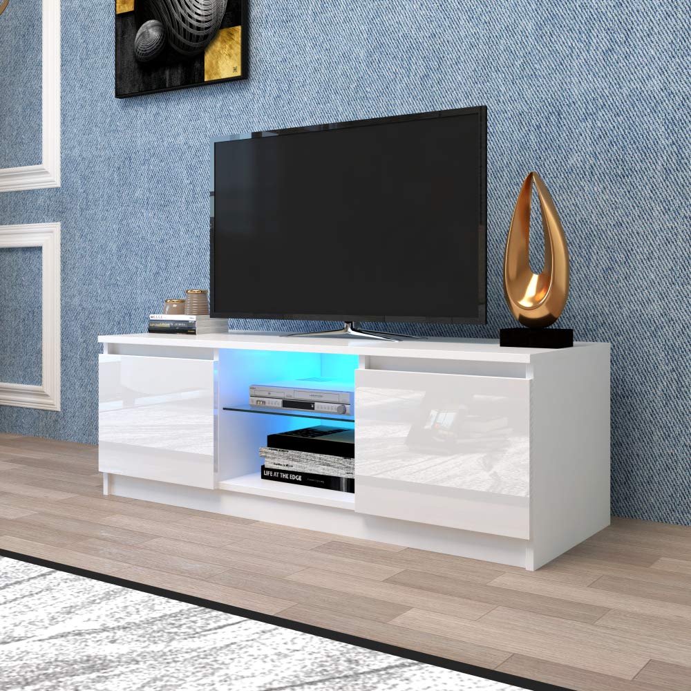 Modern LED TV Stand with Lights & Storage Drawers - Lynn Wholesale Entertainment Center Media Console for Living Room | Perfect for Home Theater Setup & Living Room Organization