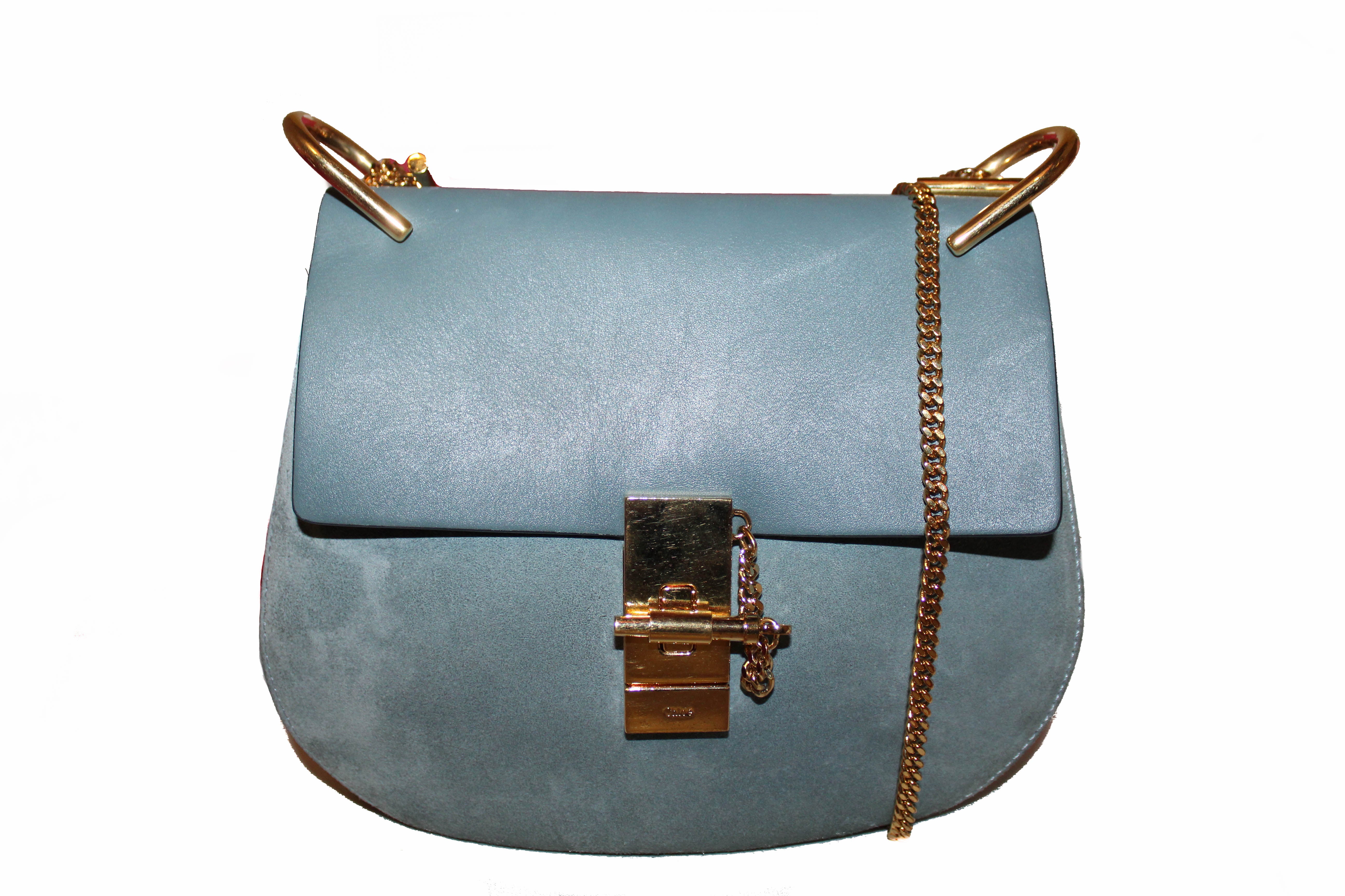 Authentic Chloe Drew Blue Smooth Calfskin & Suede Leather Crossbody Bag | Luxury Designer Handbag for Women | Perfect for Work, Travel & Evening Events