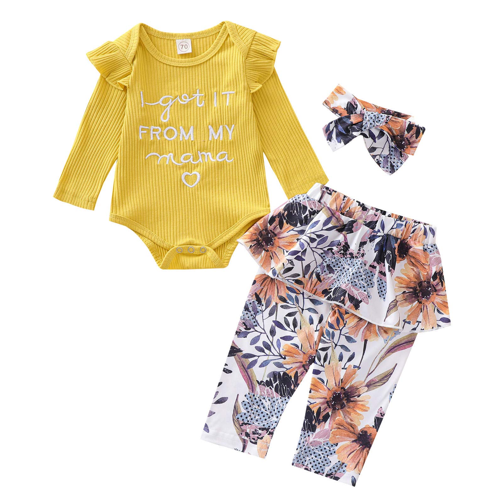 Floral Romper Outfits for Baby Girls - Print Letter Tops, Headbands & Pants Set - Perfect for Photoshoots, Birthday Parties & Everyday Wear
