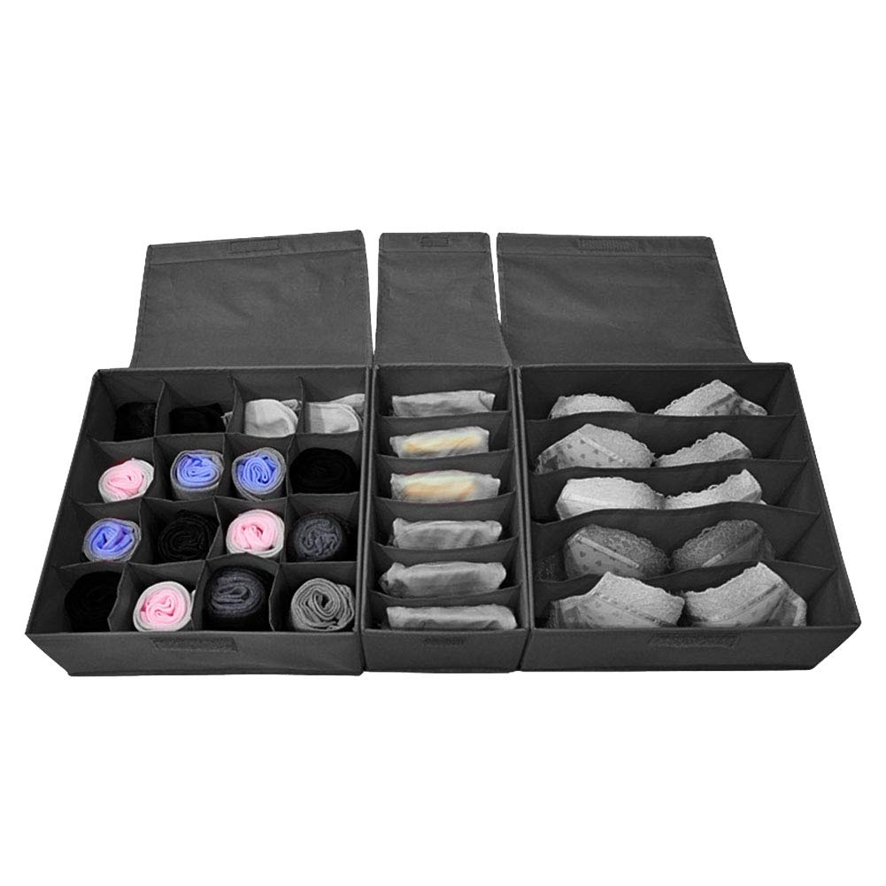 CUEA Underwear Storage Box with Lid - Travel & Home Organizer for Socks, Bras & Underwear - Black (Perfect for Closet, Drawer & Suitcase Organization)