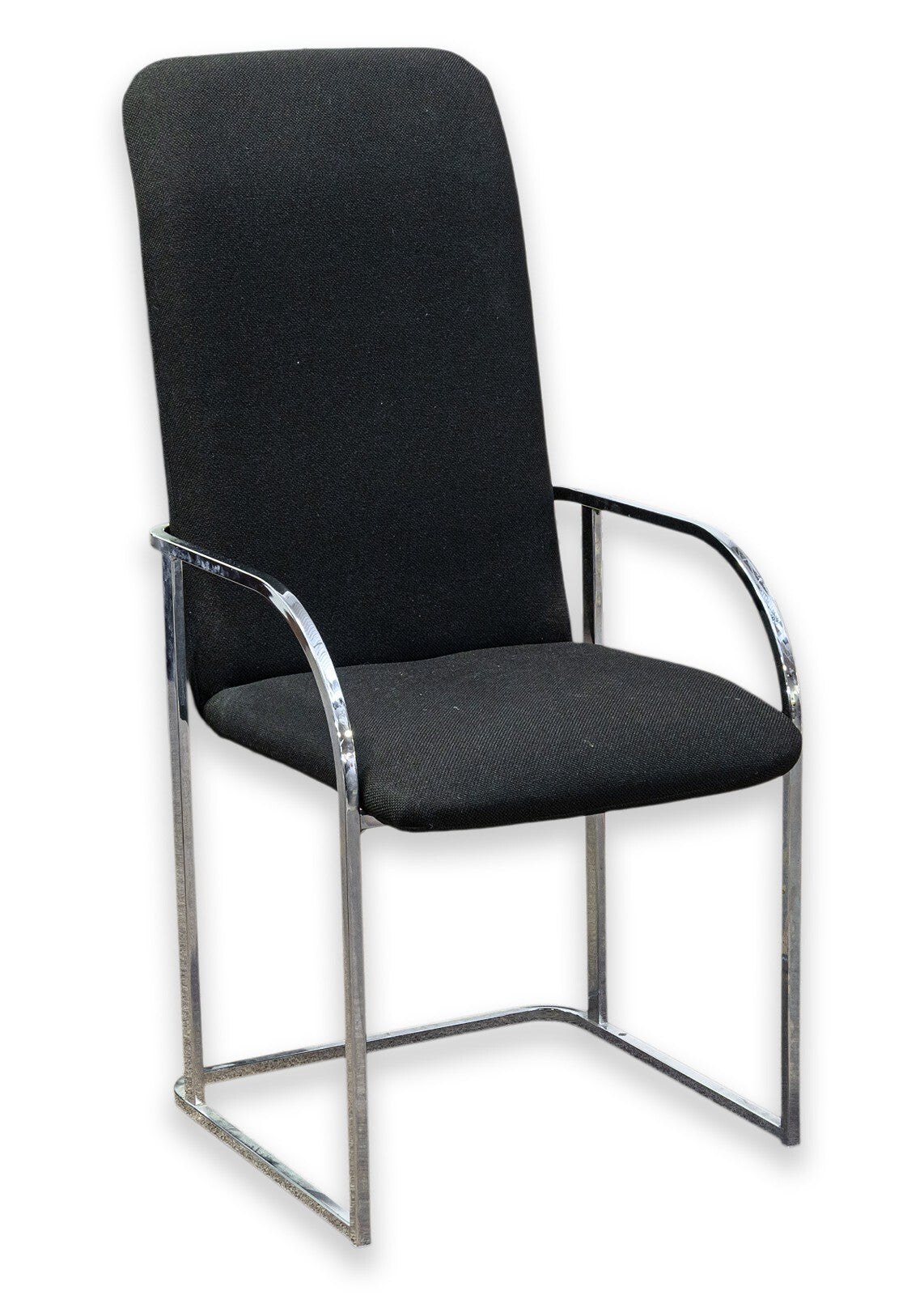 Set of 6 Modern Chrome Arm Black Dining Chairs - Mid-Century Contemporary Style for Kitchen, Dining Room & Office - Milo Baughman Inspired Design