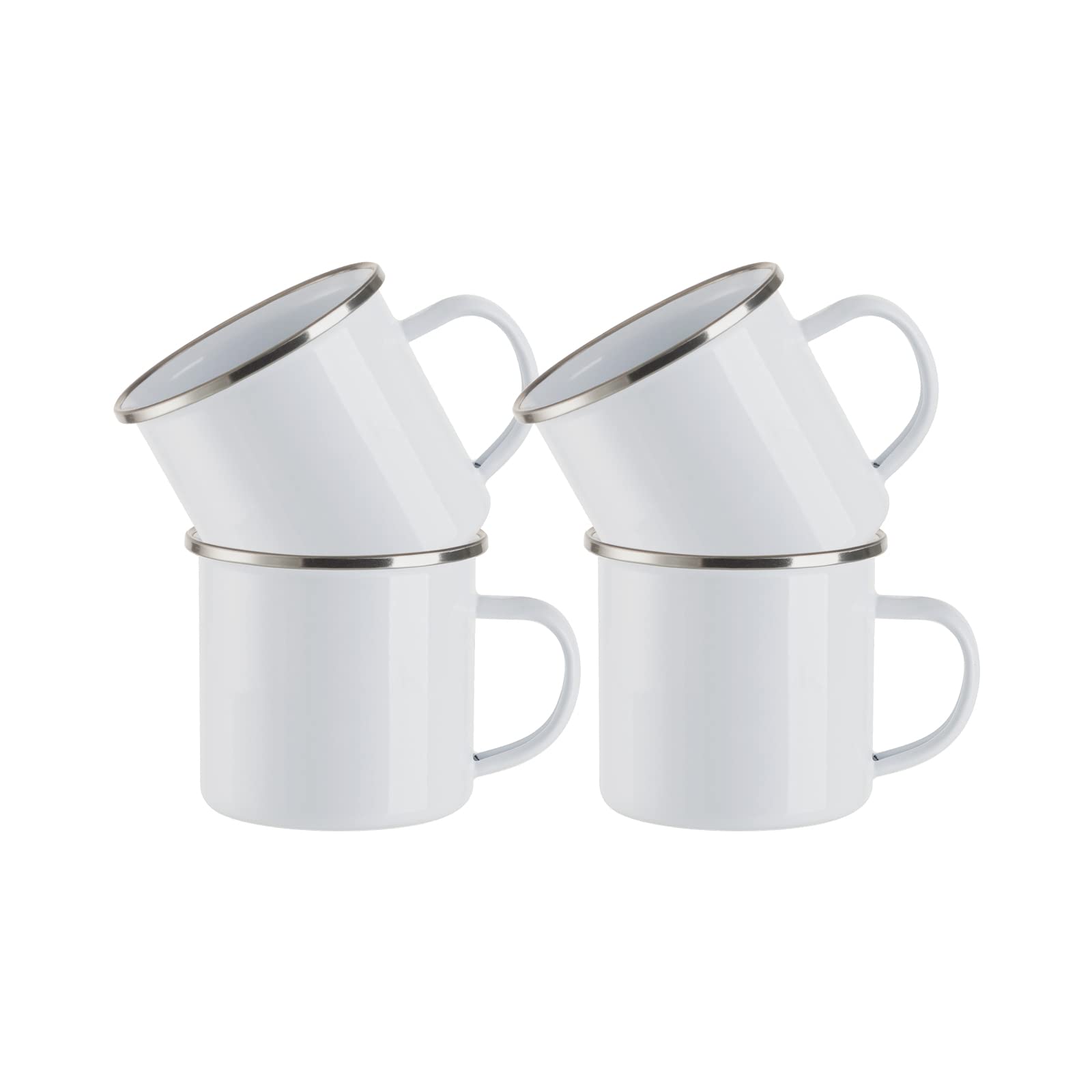 **12 oz Sublimation Enamel Mugs - White Camping Coffee Mugs with Stainless Steel Rim - Heat Press & Tumbler Mug Crafting - Set of 4 - Perfect for DIY Gifts, Home, Office & Outdoor Use**