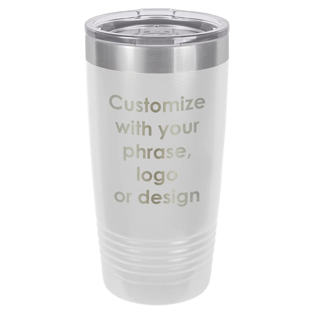 Custom Personalized Drink Tumbler with Lid & Straw - Laser Engraved with Your Logo/Text/Design - Insulated Stainless Steel Cup - Great for Office, Gym, Travel & Outdoor Activities - Unique Corporate Gift Idea (White)