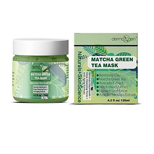 Organic Matcha Green Tea Facial Mask with Matcha Powder, Aloe Vera, Kaolin & Bentonite Clay - Hydrating, Detoxifying, Deep Cleansing, Pore Minimizing & Anti-Wrinkle Treatment (4.2 FL OZ) - Perfect for Spa Nights, Self-Care Routines & Glowing Skin Prep
