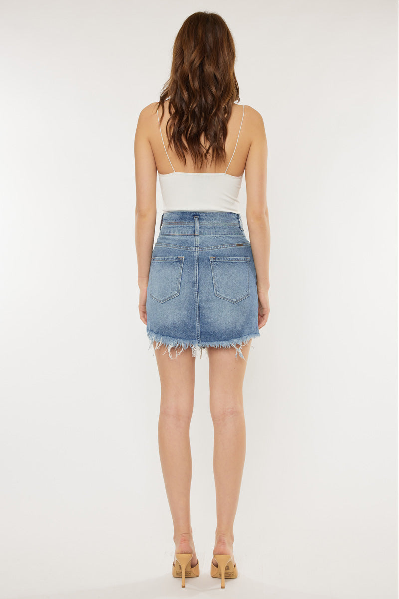 Alana Fringed Hem Mini Skirt for Women - Stylish High Waist Denim Skirt with Distressed Details | Perfect for Casual Outfits, Parties & Date Nights