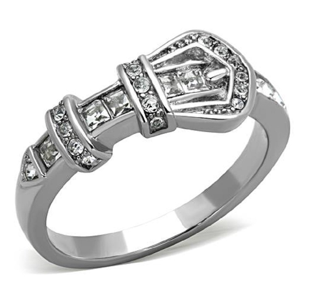 DoubleBeez Sparkling Belt Buckle Ring - Stainless Steel Jewelry for Party & Fashion