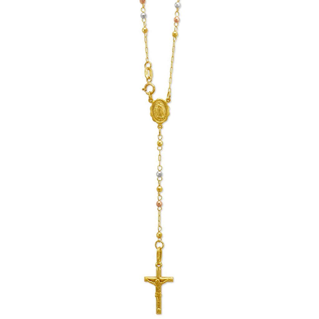 TOUSIATTAR 14K Gold Rosary Chain Necklace - Elegant Shiny Yellow Tricolor Pendant Jewelry for Women & Men - 16 to 24 Inches Adjustable Length - 2.5MM Wide - Perfect Gift for Christmas, Birthday, Anniversary & Religious Occasions