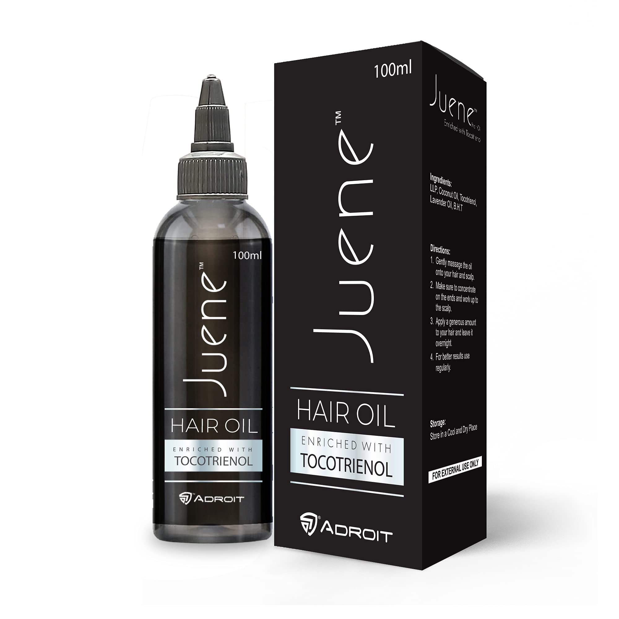 Juene Hair Oil with Tocotrienol & Coconut Oil - Antioxidant Rich Hair Treatment for Damaged Hair Repair | Protein Enriched Vegetarian Formula (100ml) | Perfect for Daily Nourishment, Split Ends & Heat Styling Protection