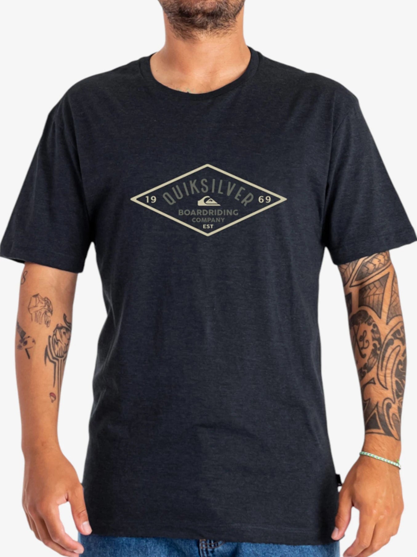 Quiksilver QS Diamond Logo T-Shirt for Men - Comfortable Cotton Tee for Casual Wear, Surfing & Outdoor Activities
