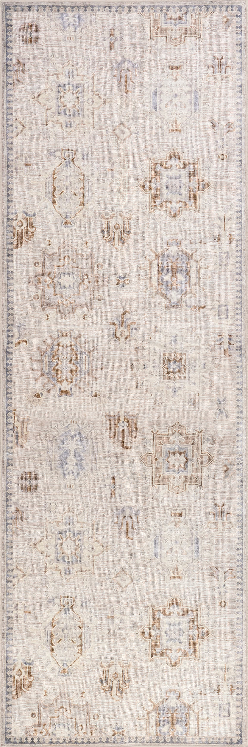 Brenda Hazy Heraldry Spill Proof Washable Rug - Non-Slip Beige Area Rug for Living Room, Bedroom & Kitchen | Pet & Kid Friendly Home Decor