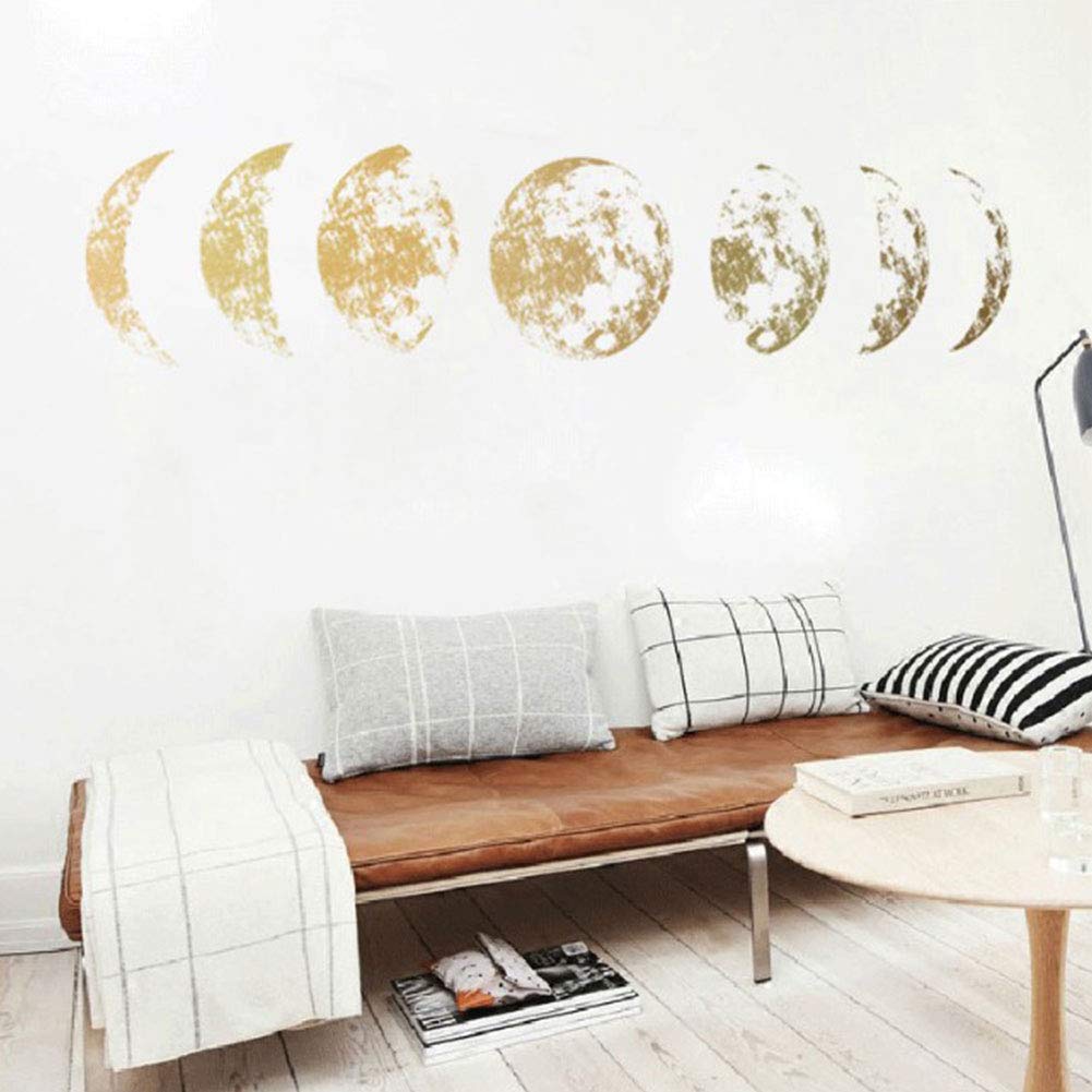 Golden Moon Phase Wall Decals - Art Deco Removable Vinyl Stickers for Bedroom, Living Room & Kids Room Decor - Perfect for Boho, Nursery & Home Aesthetic Decorating