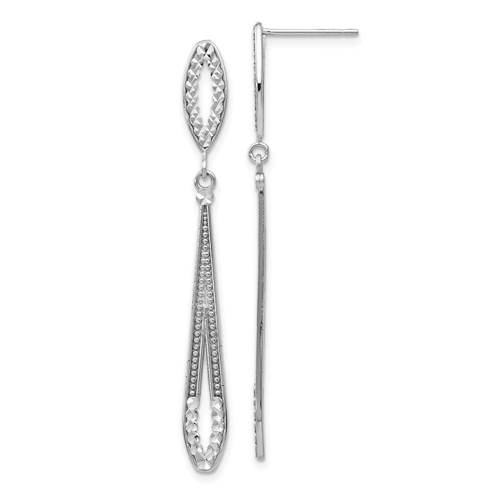 14k White Gold Black Bow Textured Diamond-cut Dangle Post Earrings for Elegant Evening Events and Special Occasions