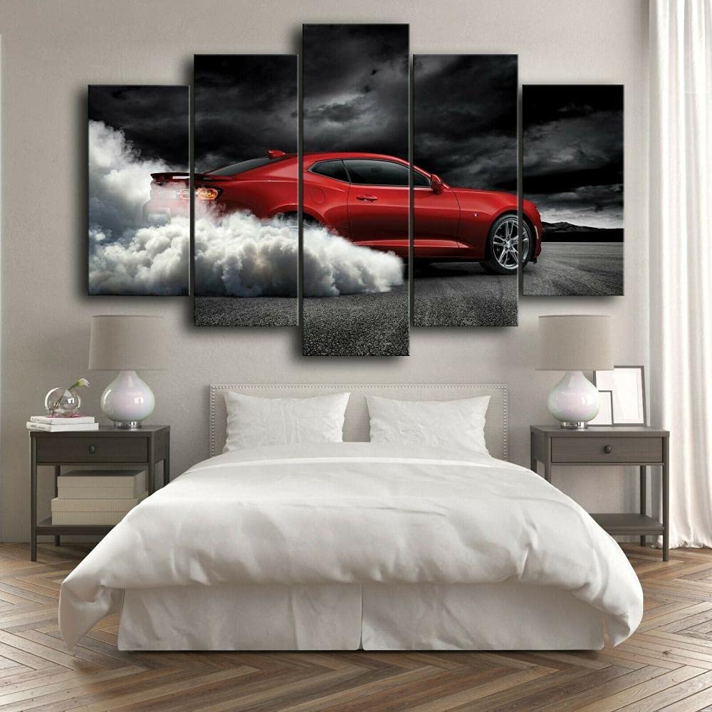 5-Piece Camaro Smoke Sports Car Canvas Wall Art Set - Modern 5 Panel Pictures for Bedroom & Living Room Decor - Large Canvas Paintings for Home & Office Wall Decoration
