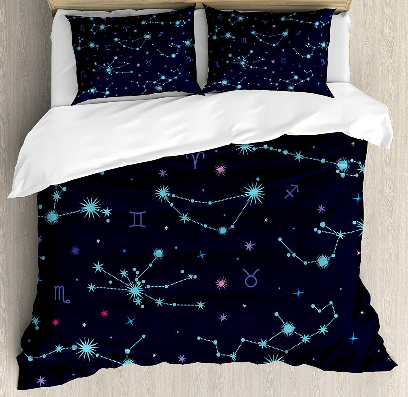 Astrology 3-Piece Queen Bedding Set - Zodiac Horoscope Comforter Duvet Cover with 2 Decorative Pillowcases for Kids, Teens & Adults | Colorful Star Sign Design with Dots | Perfect for Teen Bedrooms, Dorm Decor & Gift Ideas