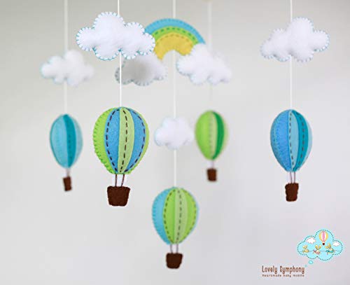 Handmade Hot Air Balloons Baby Mobile - Blue & Green Rainbow Nursery Decor for Newborns | Perfect for Cribs, Playrooms & Baby Showers