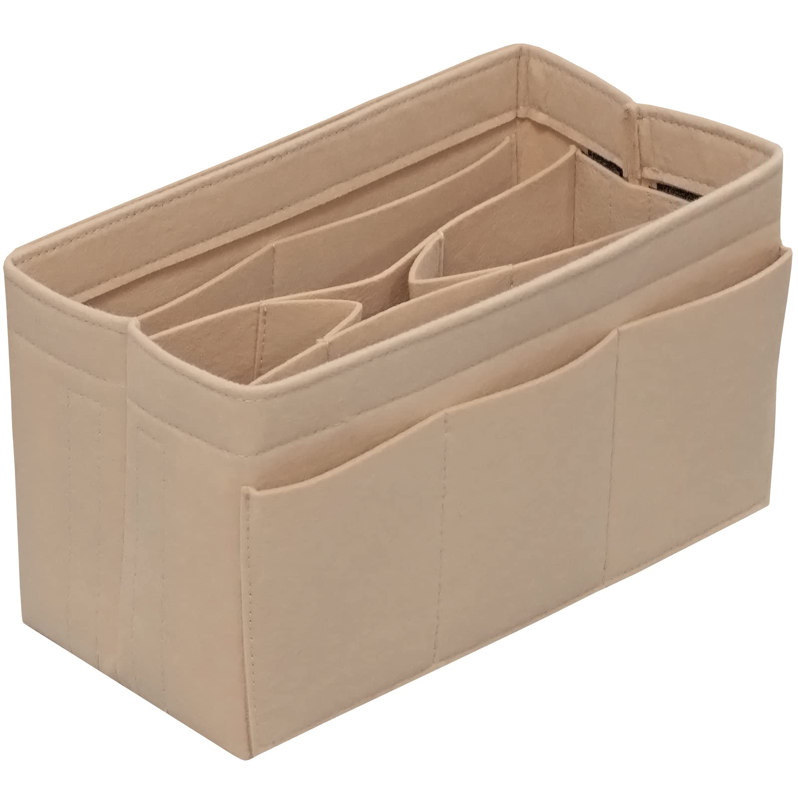 Premium Felt Purse Organizer Insert with 14 Pockets - Beige Small Handbag Organizer for Tote Bags | Perfect for Travel, Work & Daily Essentials Organization