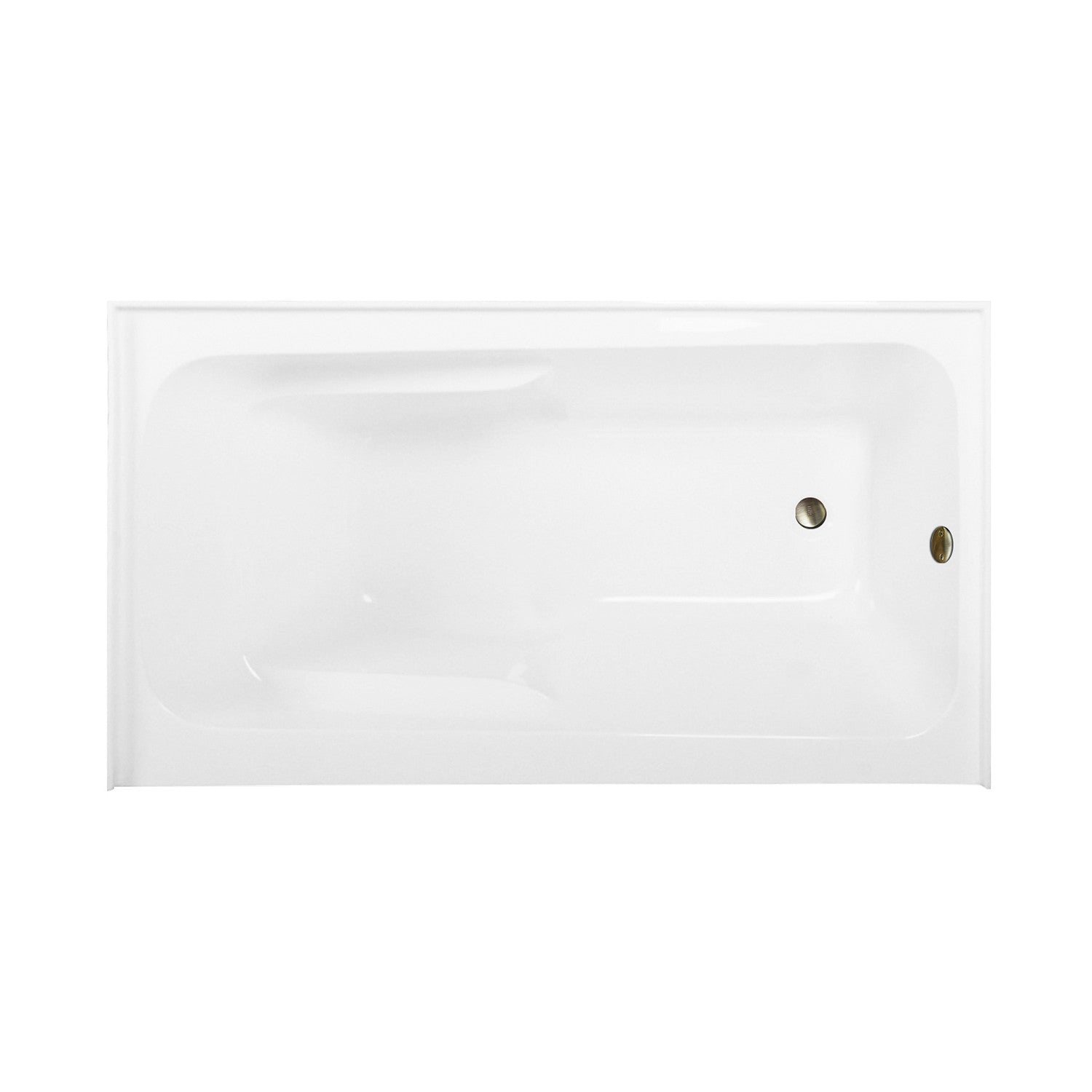 Aqua Eden 54 Inch Acrylic Rectangular 3 Wall Alcove Bathtub with Armrests - Right Hand Drain, Glossy White & Antique Brass Finish | Freestanding Soaking Tub for Modern Bathroom & Spa Relaxation