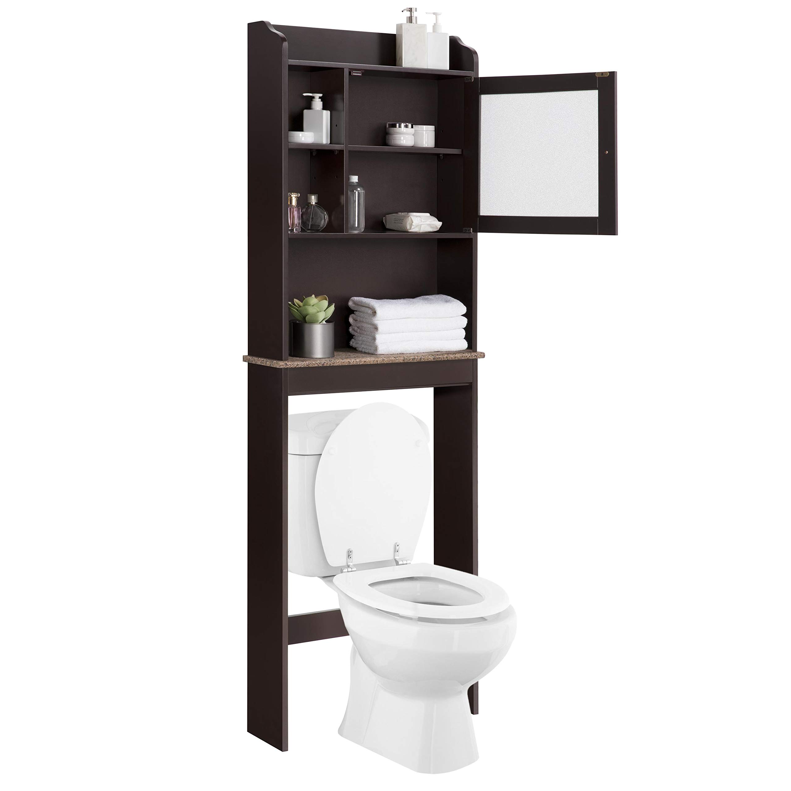 Yaheetech Over Toilet Storage Cabinet - Adjustable Shelves, Glass Door for Bathroom Organization