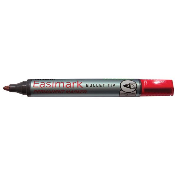 Artline 107 Easimark Permanent Marker - 2mm Bullet Tip, Red Ink, Pack of 12 - Ideal for Office, School, Labeling & Craft Projects