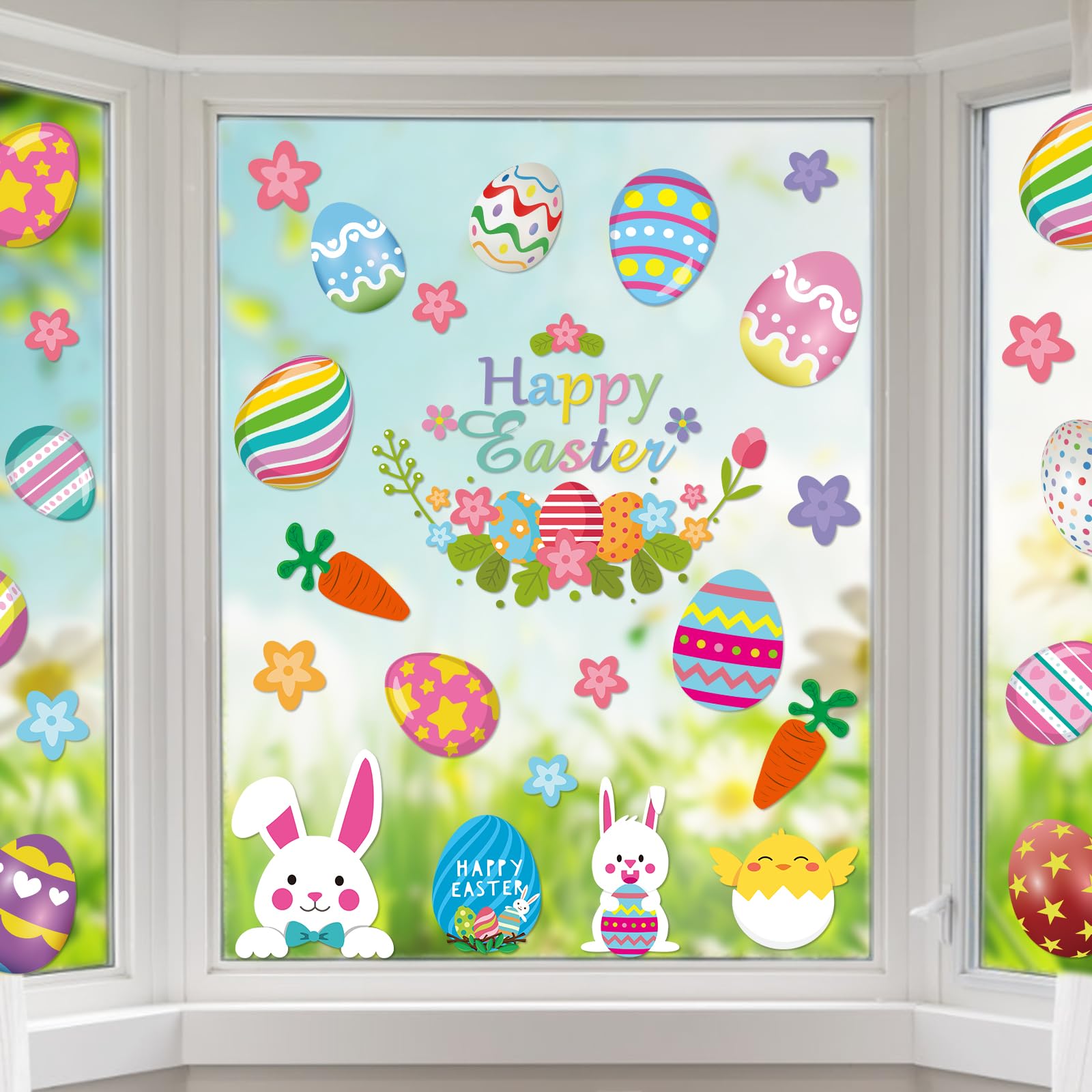 Easter Bunny Window Clings Decor - 66 Pcs Reusable Waterproof Stickers for Home, Office & Classroom - Perfect for Spring, Easter Party & Holiday Decoration