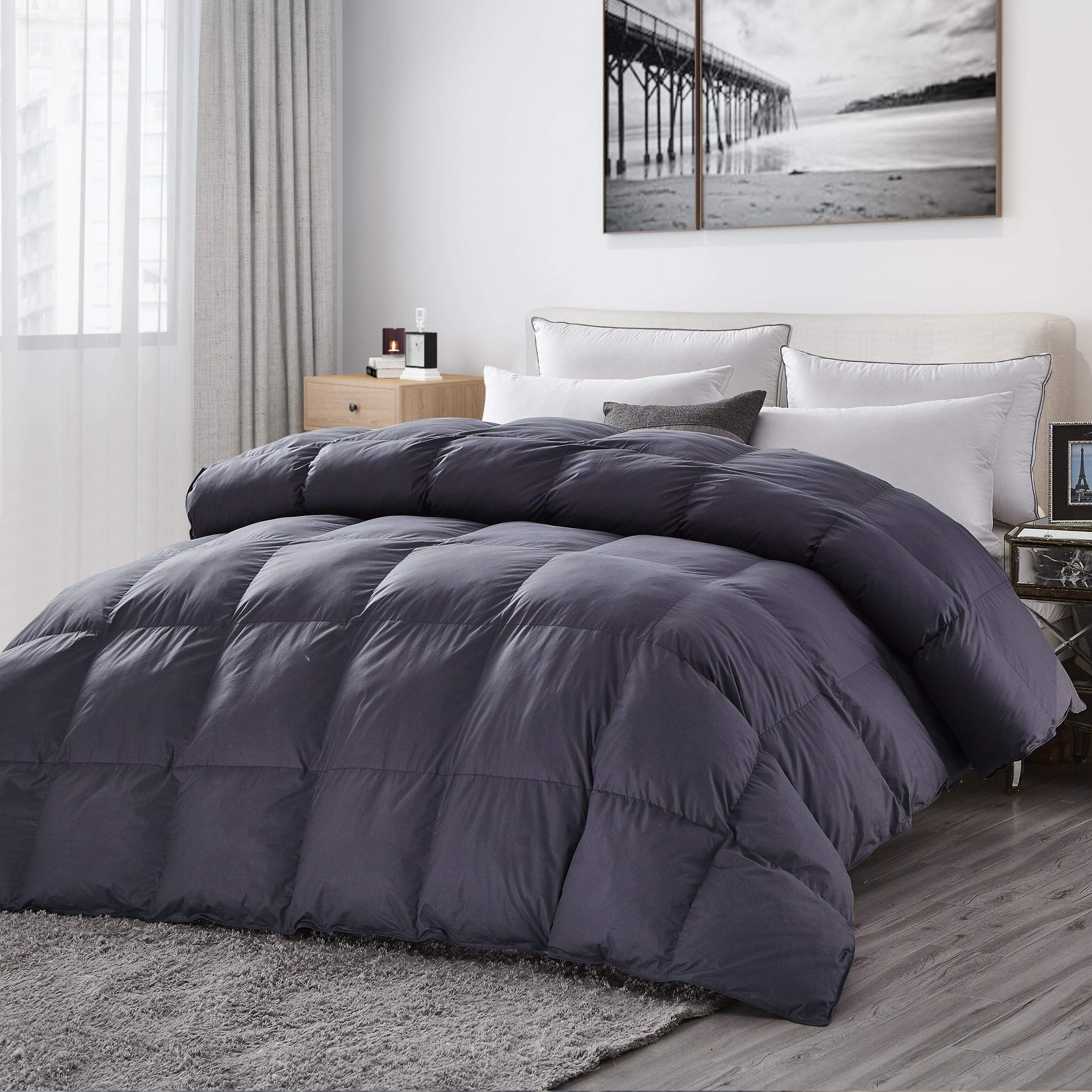 Premium All-Season Goose Down Comforter - 100% Egyptian Cotton Cover, Baffle Box Design, 55oz Fill (Twin Size, Classic Gray) - Ideal for Year-Round Comfort in Bedrooms, Guest Rooms & Hotels