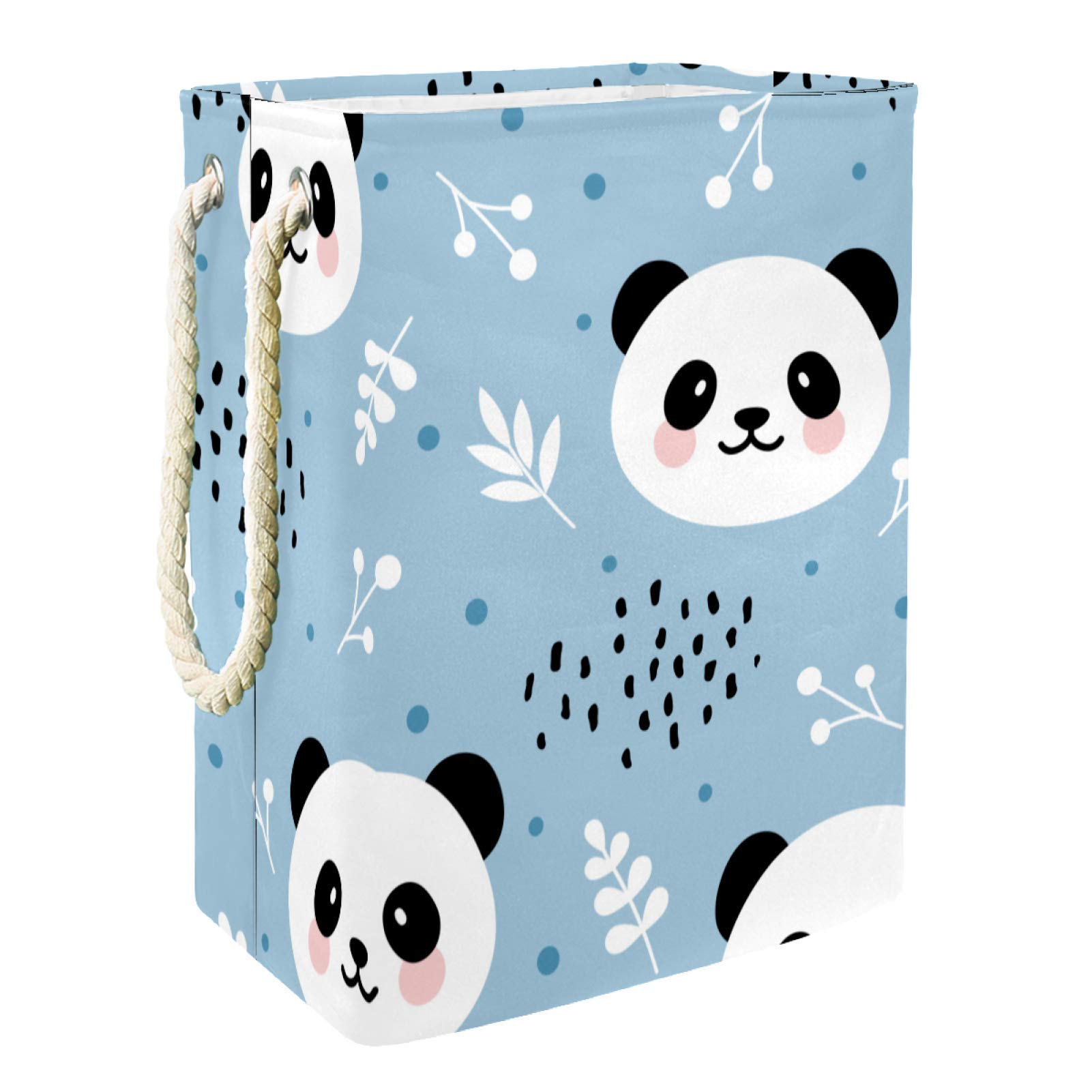 Waterproof Collapsible Freestanding Laundry Basket - Large Panda Leaf Blue Clothes Hamper for Socks, Toys, Clothes & Sundries | Perfect for Bedroom, Bathroom, Dorm & Laundry Room Organization