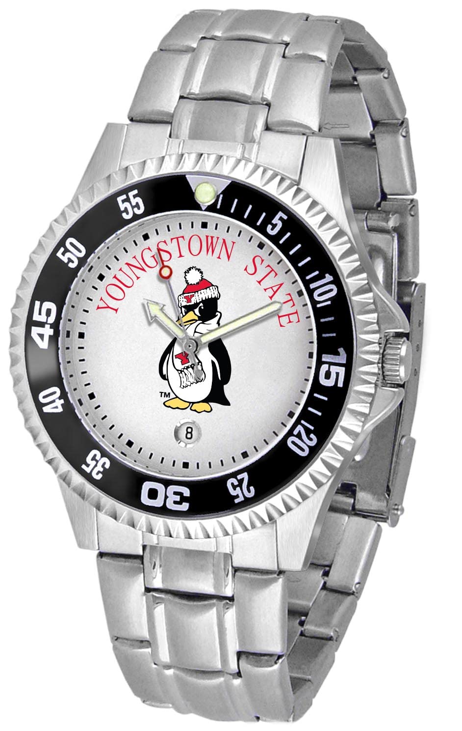 SunTime Youngstown State Penguins Competitor Men's Watch with Stainless Steel Band - Perfect for Sports, Gifts & Everyday Wear